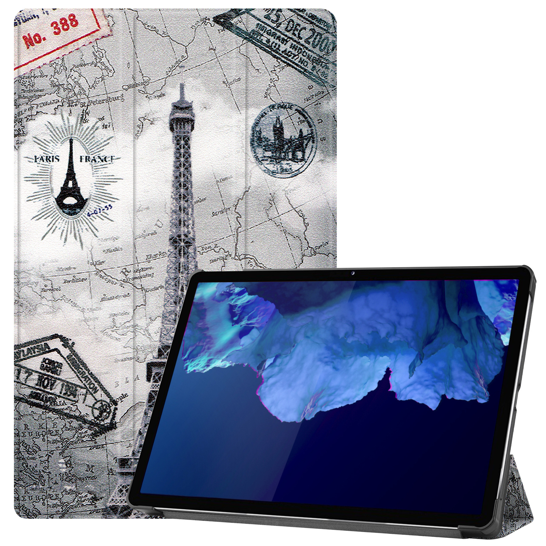 Nomfy Hoes Geschikt voor Lenovo Tab P11 Hoes Tri-fold Tablet Hoesje Case Met Screenprotector - Hoesje Geschikt voor Lenovo Tab P11 Hoesje Hardcover Bookcase - Eiffeltoren