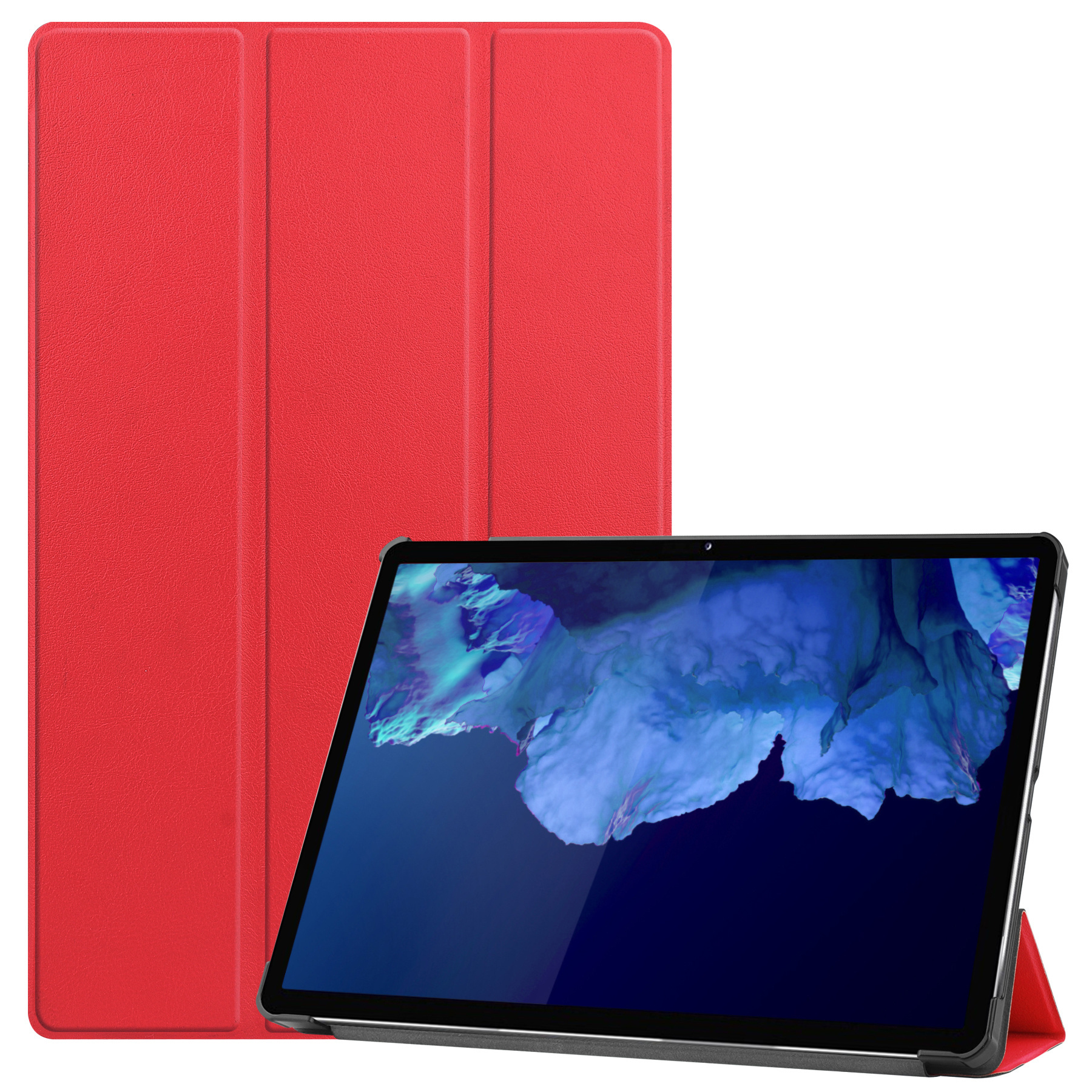 Nomfy Hoes Geschikt voor Lenovo Tab P11 Hoes Tri-fold Tablet Hoesje Case Met Screenprotector - Hoesje Geschikt voor Lenovo Tab P11 Hoesje Hardcover Bookcase - Rood