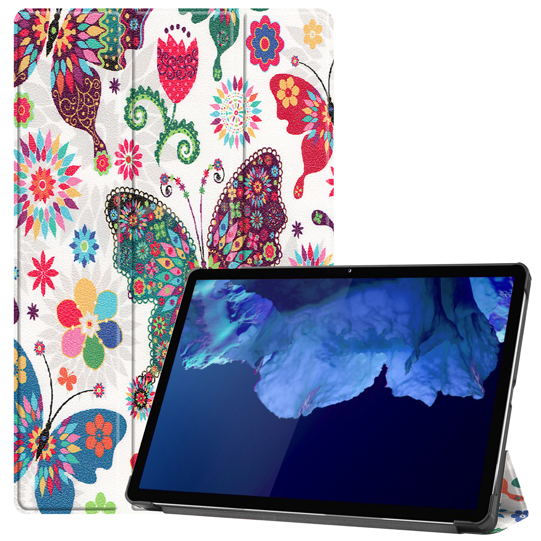 Nomfy Hoes Geschikt voor Lenovo Tab P11 Hoes Tri-fold Tablet Hoesje Case Met Screenprotector - Hoesje Geschikt voor Lenovo Tab P11 Hoesje Hardcover Bookcase - Vlinders