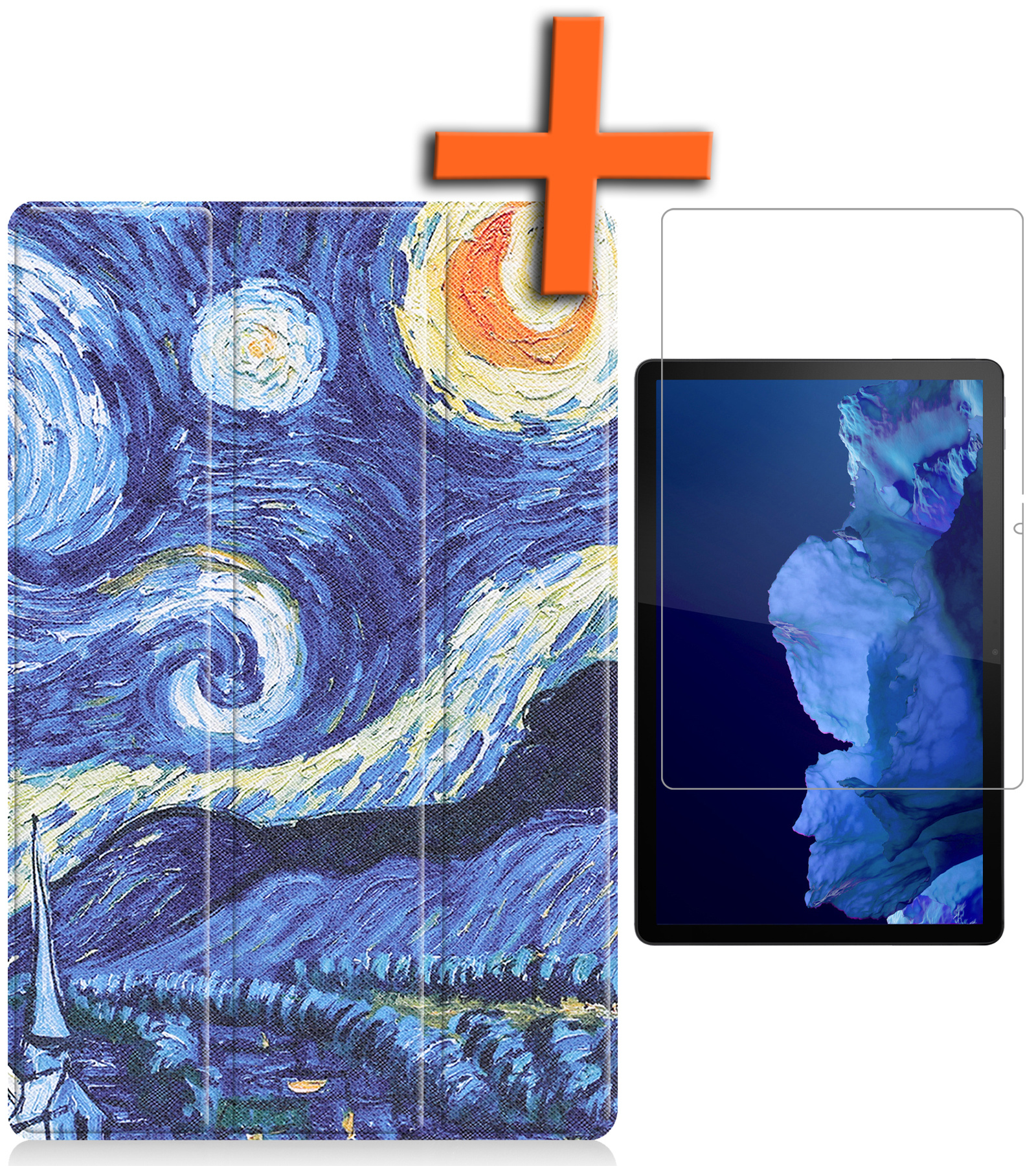 Nomfy Hoes Geschikt voor Lenovo Tab P11 Hoes Tri-fold Tablet Hoesje Case Met Screenprotector - Hoesje Geschikt voor Lenovo Tab P11 Hoesje Hardcover Bookcase - Sterrenhemel