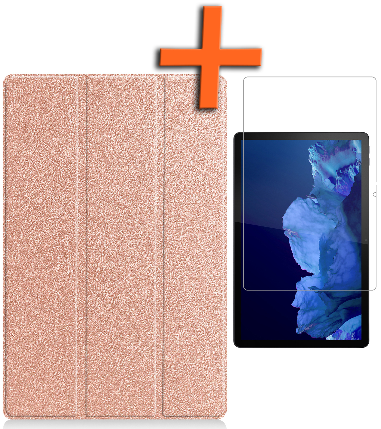 Nomfy Hoes Geschikt voor Lenovo Tab P11 Hoes Tri-fold Tablet Hoesje Case Met Screenprotector - Hoesje Geschikt voor Lenovo Tab P11 Hoesje Hardcover Bookcase - Rosé goud