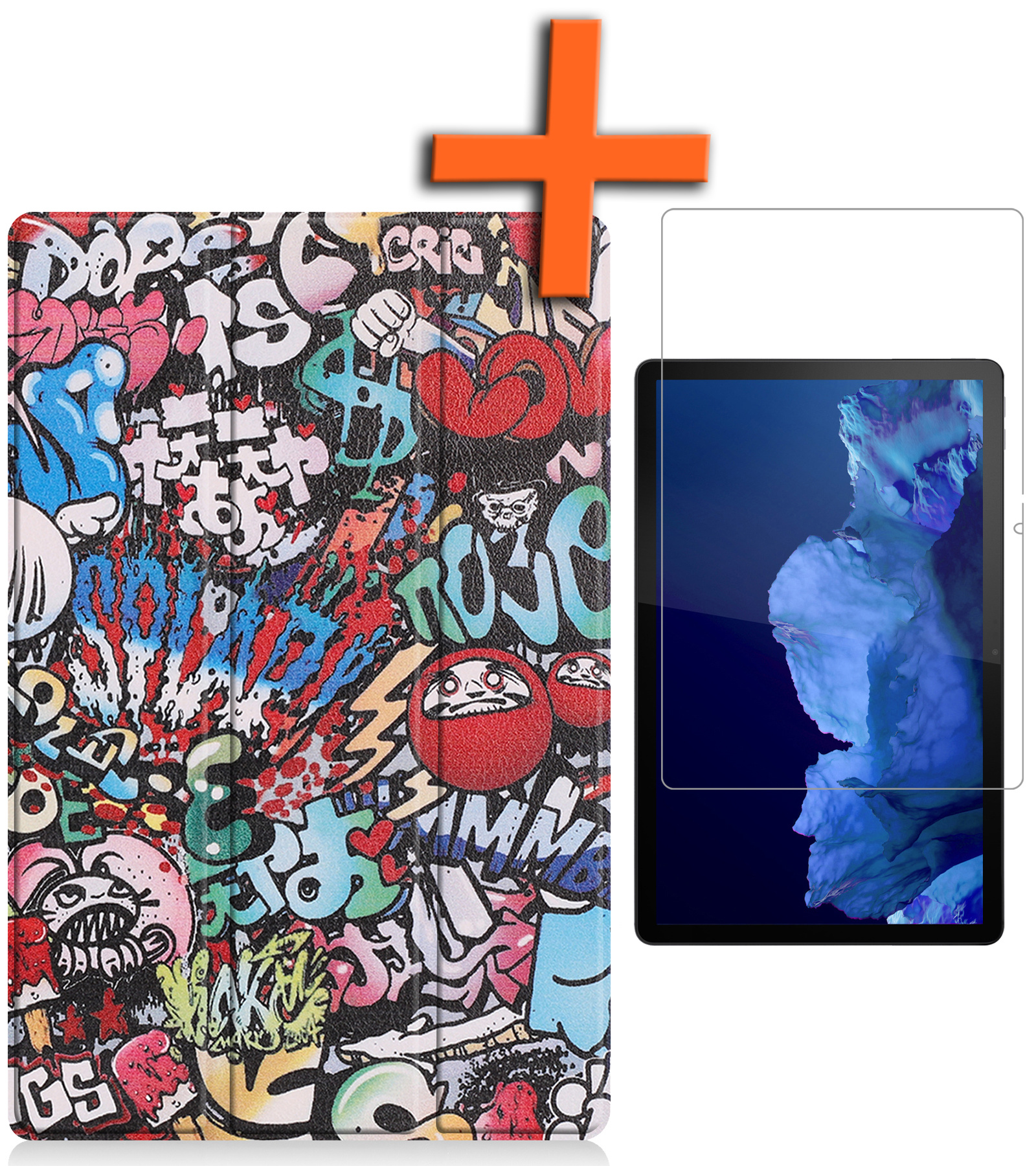 Nomfy Hoes Geschikt voor Lenovo Tab P11 Hoes Tri-fold Tablet Hoesje Case Met Screenprotector - Hoesje Geschikt voor Lenovo Tab P11 Hoesje Hardcover Bookcase - Graffity