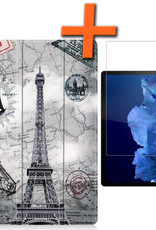 Nomfy Hoes Geschikt voor Lenovo Tab P11 Hoes Tri-fold Tablet Hoesje Case Met Screenprotector - Hoesje Geschikt voor Lenovo Tab P11 Hoesje Hardcover Bookcase - Eiffeltoren