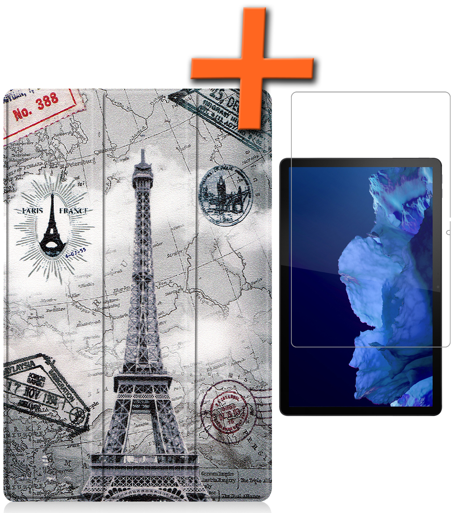Nomfy Hoes Geschikt voor Lenovo Tab P11 Hoes Tri-fold Tablet Hoesje Case Met Screenprotector - Hoesje Geschikt voor Lenovo Tab P11 Hoesje Hardcover Bookcase - Eiffeltoren