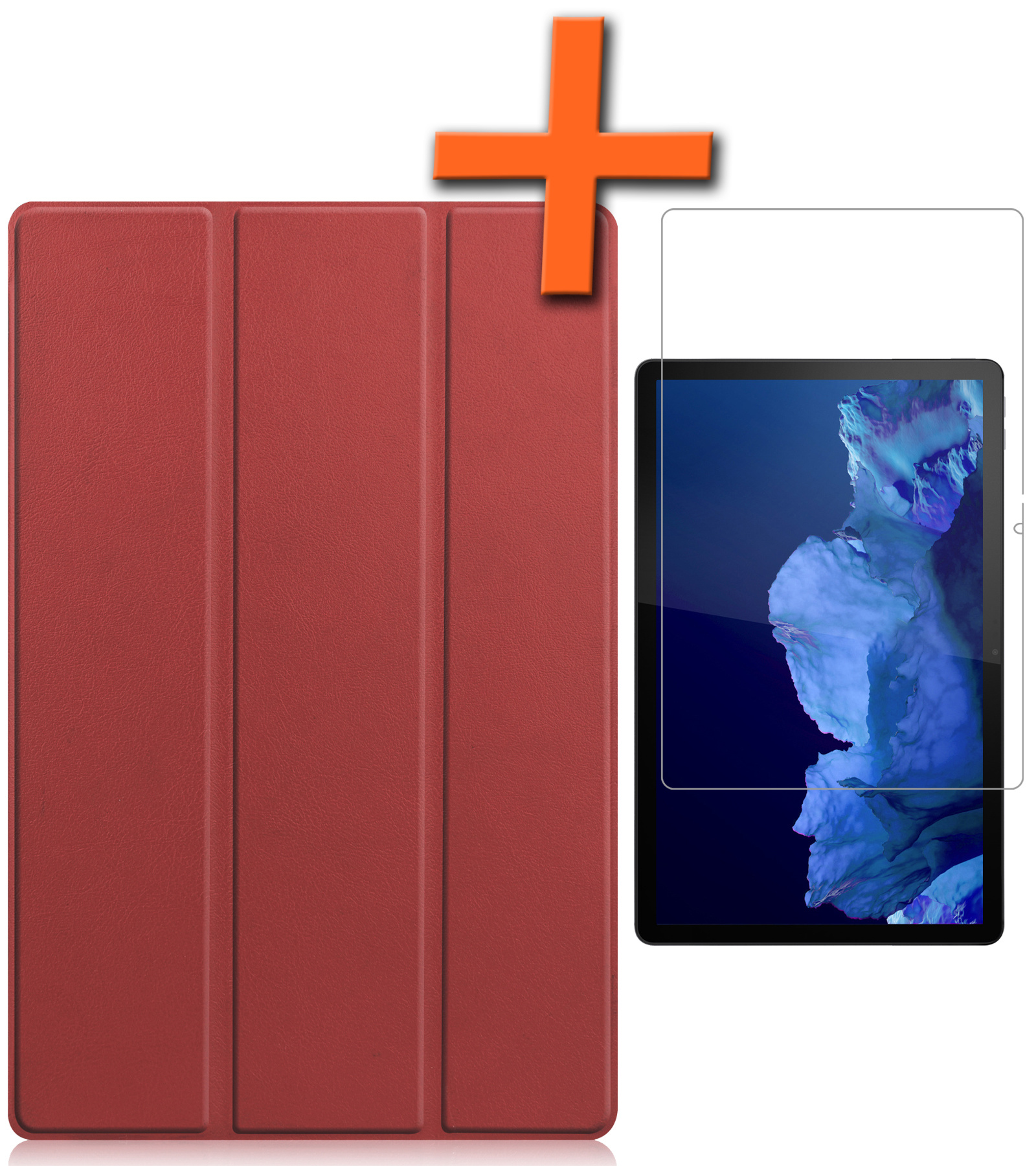 Nomfy Hoes Geschikt voor Lenovo Tab P11 Hoes Tri-fold Tablet Hoesje Case Met Screenprotector - Hoesje Geschikt voor Lenovo Tab P11 Hoesje Hardcover Bookcase - Donkerrood