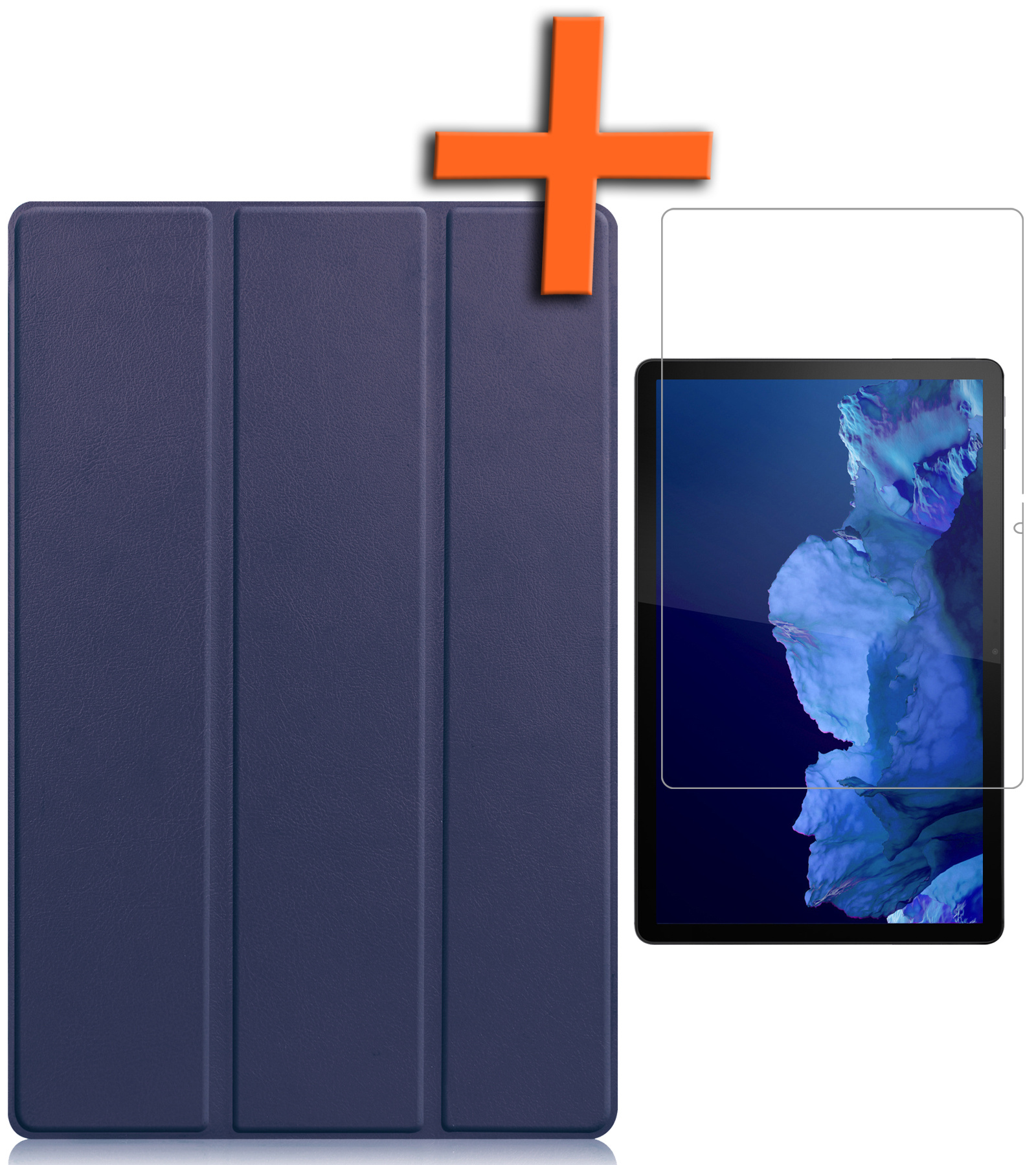 Nomfy Hoes Geschikt voor Lenovo Tab P11 Hoes Tri-fold Tablet Hoesje Case Met Screenprotector - Hoesje Geschikt voor Lenovo Tab P11 Hoesje Hardcover Bookcase - Donkerblauw