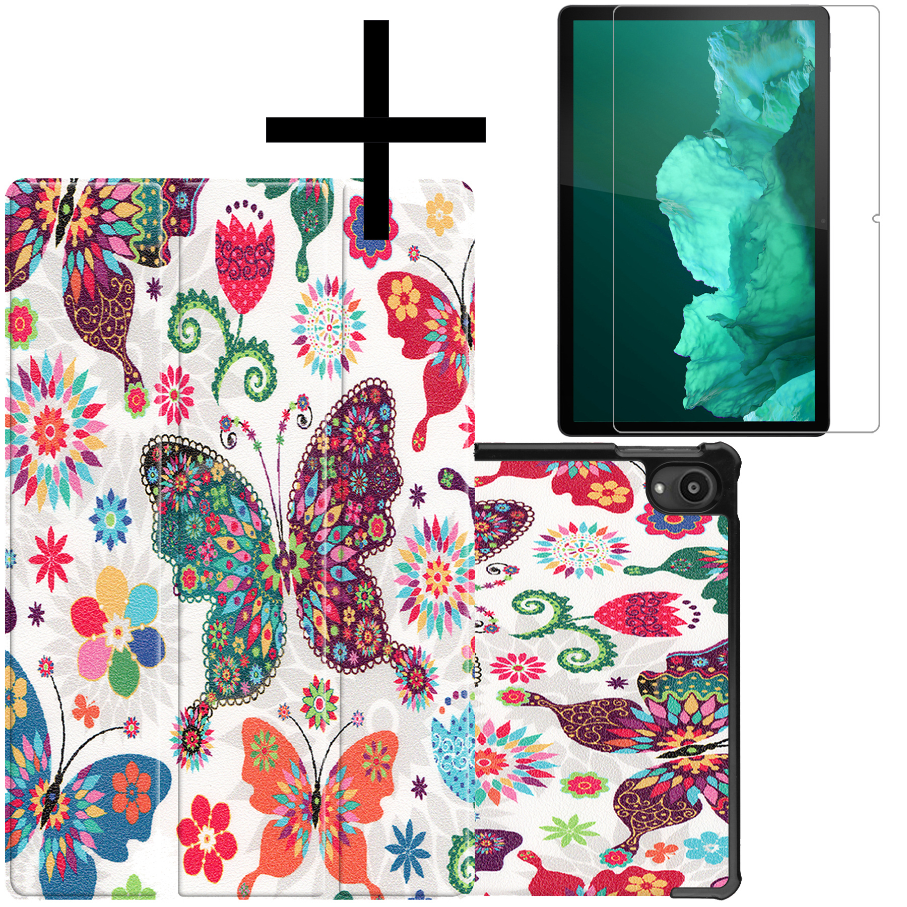 NoXx Hoesje Geschikt voor Lenovo Tab P11 Hoesje Case Hard Cover Hoes Book Case Met Screenprotector - Vlinders