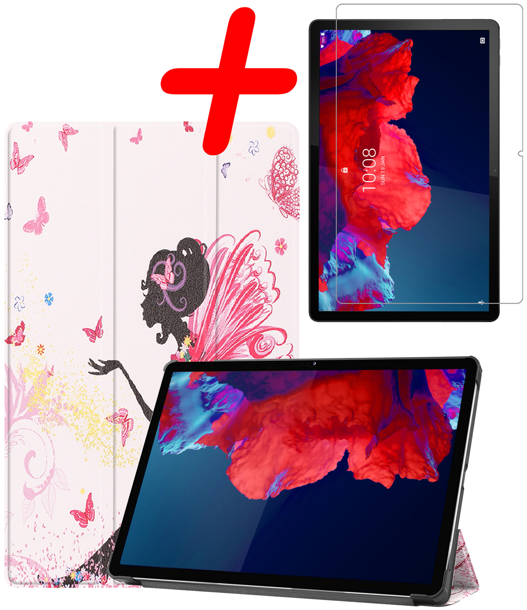 BASEY. Hoesje Geschikt voor Lenovo Tab P11 Hoes Case Tablet Hoesje Tri-fold Met Screenprotector - Hoes Geschikt voor Lenovo Tab P11 Hoesje Hard Cover Bookcase Hoes - Elfje