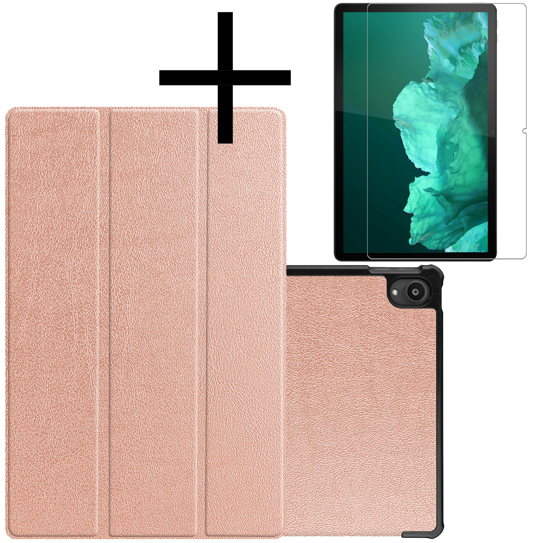 NoXx Lenovo Tab P11 Hoesje Case Hard Cover Hoes Book Case + Screenprotector - Rose Goud