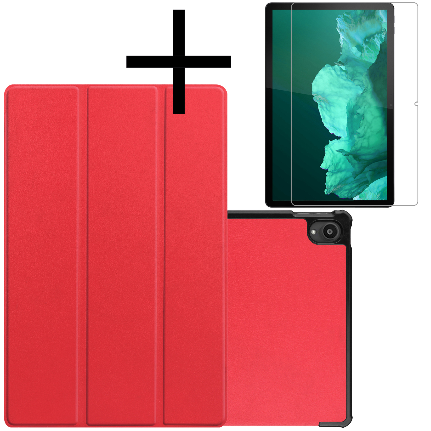 NoXx Hoesje Geschikt voor Lenovo Tab P11 Hoesje Case Hard Cover Hoes Book Case Met Screenprotector - Rood