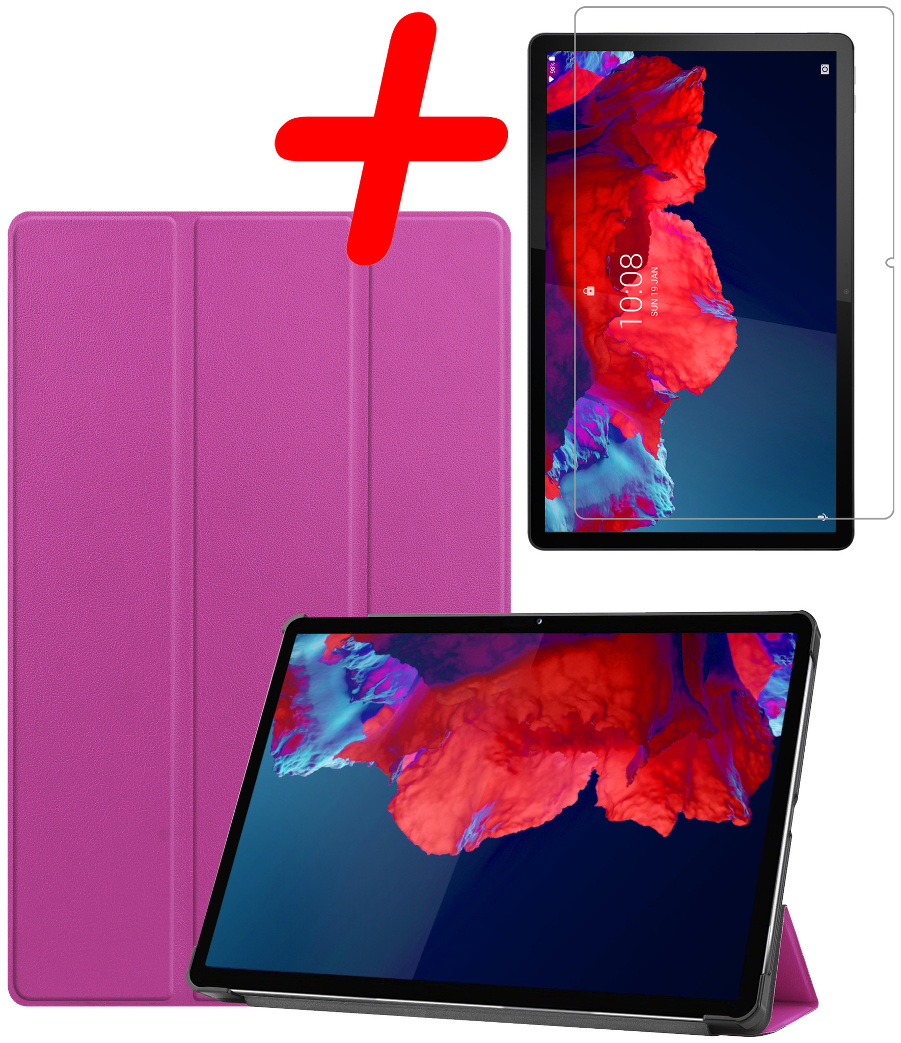 BASEY. Hoesje Geschikt voor Lenovo Tab P11 Hoes Case Tablet Hoesje Tri-fold Met Screenprotector - Hoes Geschikt voor Lenovo Tab P11 Hoesje Hard Cover Bookcase Hoes - Paars