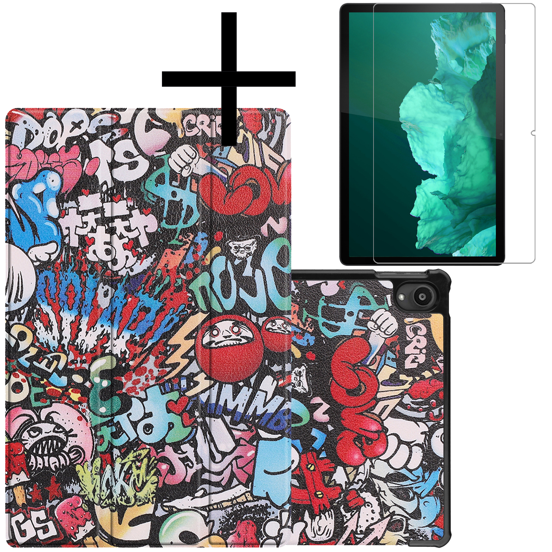 NoXx Hoesje Geschikt voor Lenovo Tab P11 Hoesje Case Hard Cover Hoes Book Case Met Screenprotector - Graffity