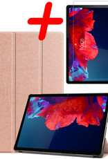 BASEY. Hoesje Geschikt voor Lenovo Tab P11 Hoes Case Tablet Hoesje Tri-fold Met Screenprotector - Hoes Geschikt voor Lenovo Tab P11 Hoesje Hard Cover Bookcase Hoes - Rosé goud