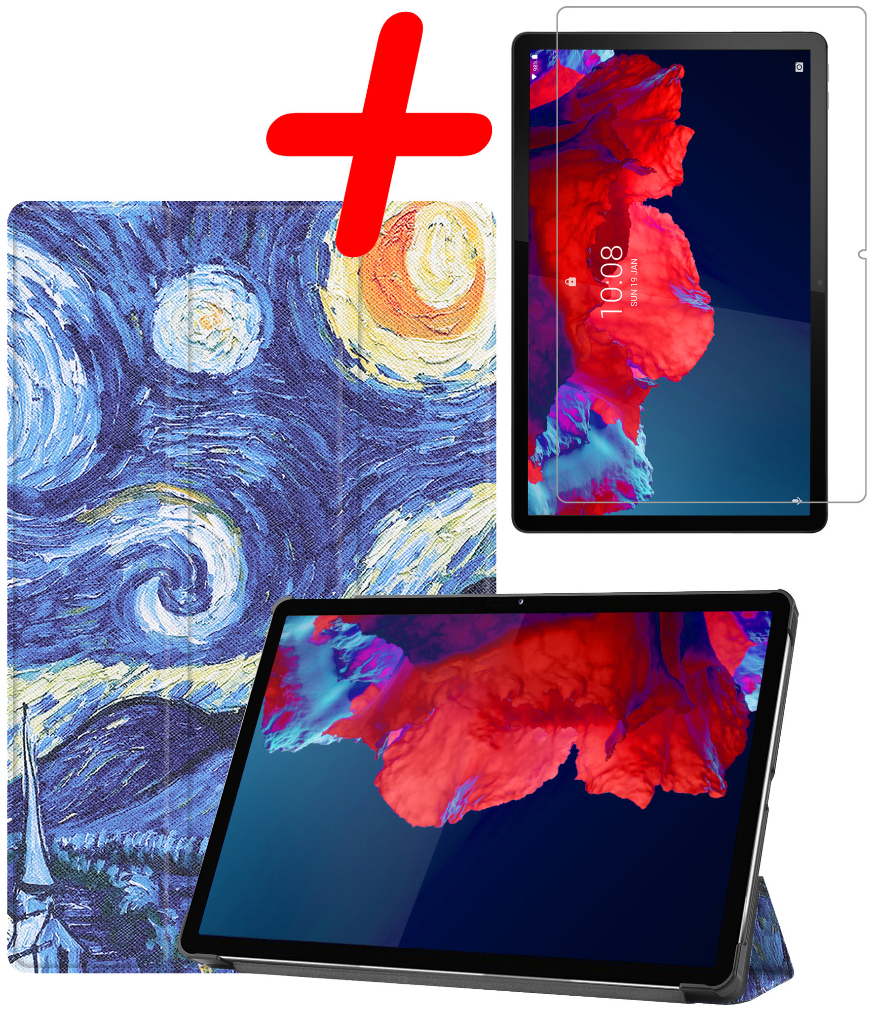 BASEY. Hoesje Geschikt voor Lenovo Tab P11 Hoes Case Tablet Hoesje Tri-fold Met Screenprotector - Hoes Geschikt voor Lenovo Tab P11 Hoesje Hard Cover Bookcase Hoes - Sterrenhemel
