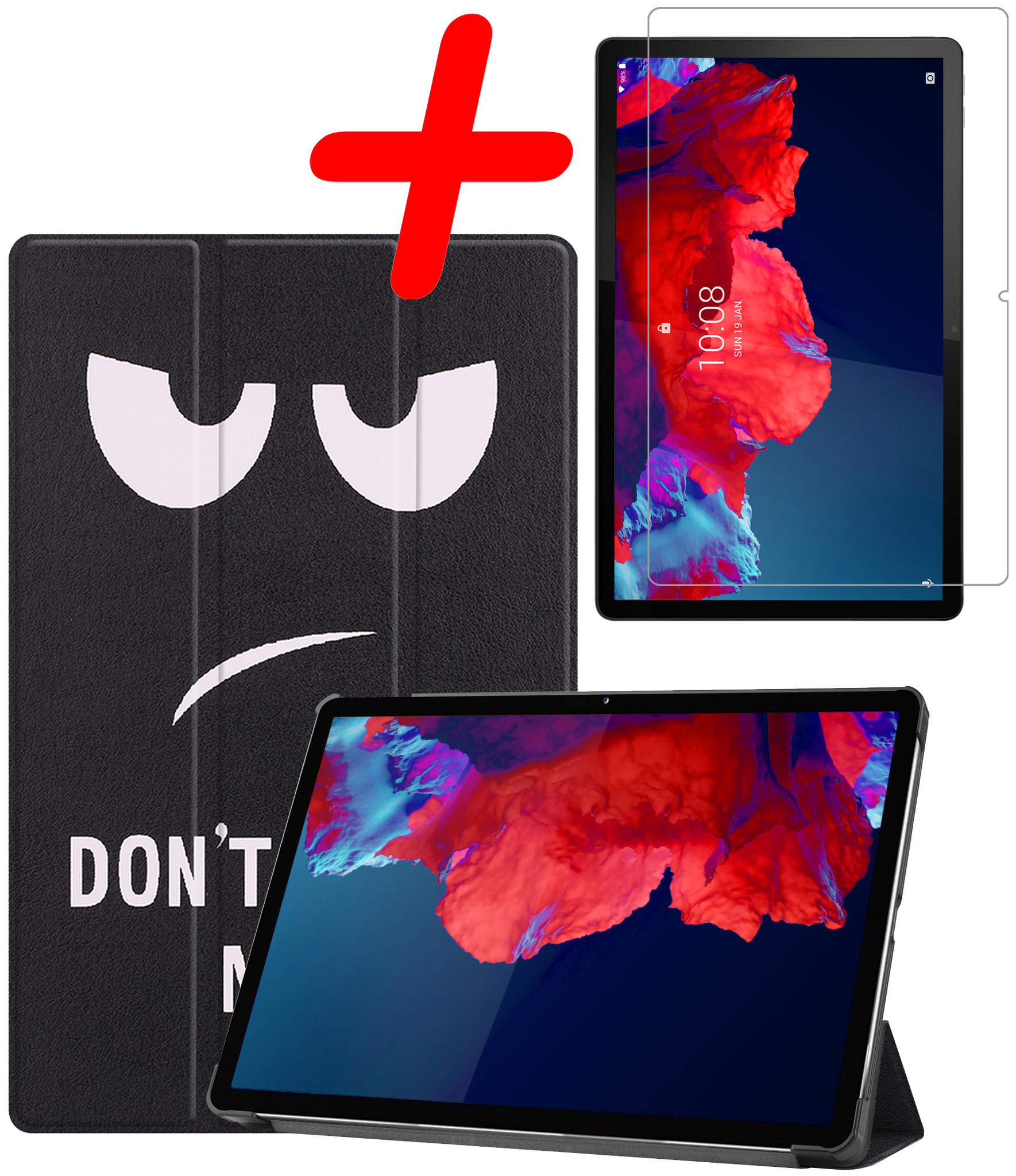 BASEY. Hoesje Geschikt voor Lenovo Tab P11 Hoes Case Tablet Hoesje Tri-fold Met Screenprotector - Hoes Geschikt voor Lenovo Tab P11 Hoesje Hard Cover Bookcase Hoes - Don't Touch Me