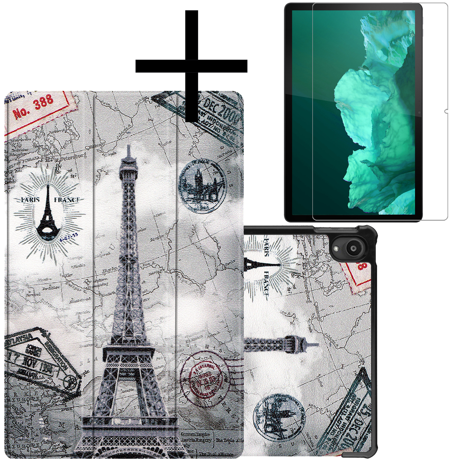 NoXx Hoesje Geschikt voor Lenovo Tab P11 Hoesje Case Hard Cover Hoes Book Case Met Screenprotector - Eiffeltoren