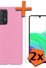 Nomfy Hoesje Geschikt voor Samsung A33 Hoesje Siliconen Cover Case Met 2x Screenprotector - Hoes Geschikt voor Samsung Galaxy A33 Hoes Back Case - Lichtroze