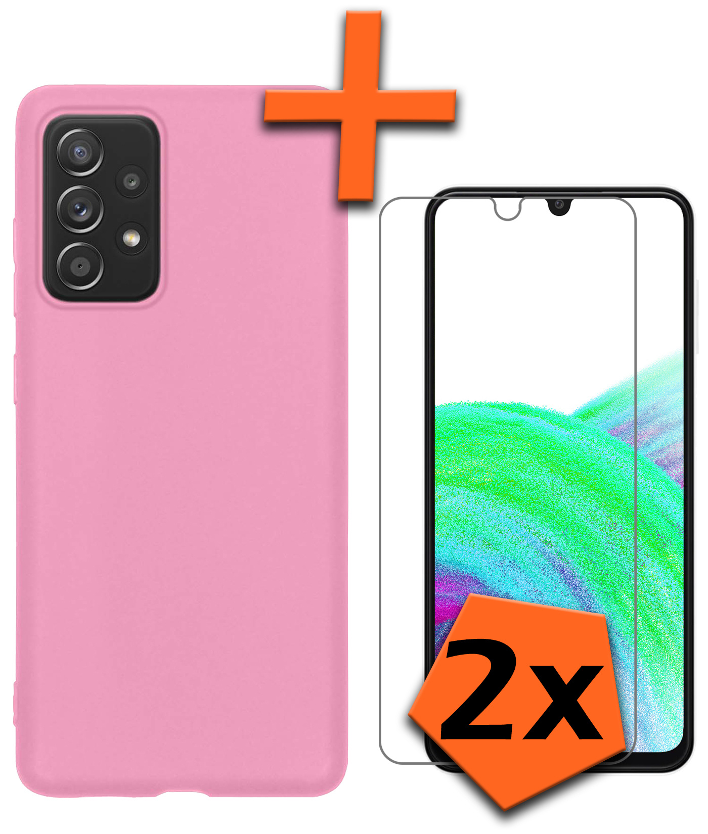Nomfy Hoesje Geschikt voor Samsung A33 Hoesje Siliconen Cover Case Met 2x Screenprotector - Hoes Geschikt voor Samsung Galaxy A33 Hoes Back Case - Lichtroze