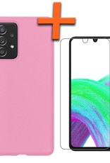 Nomfy Hoesje Geschikt voor Samsung A33 Hoesje Siliconen Cover Case Met Screenprotector - Hoes Geschikt voor Samsung Galaxy A33 Hoes Back Case - Lichtroze