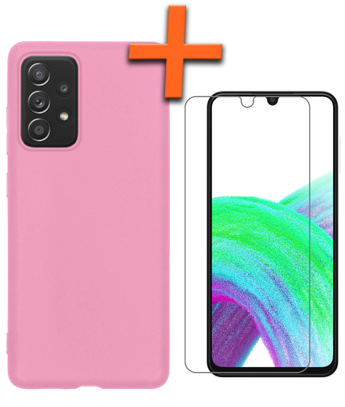Nomfy Hoesje Geschikt voor Samsung A33 Hoesje Siliconen Cover Case Met Screenprotector - Hoes Geschikt voor Samsung Galaxy A33 Hoes Back Case - Lichtroze