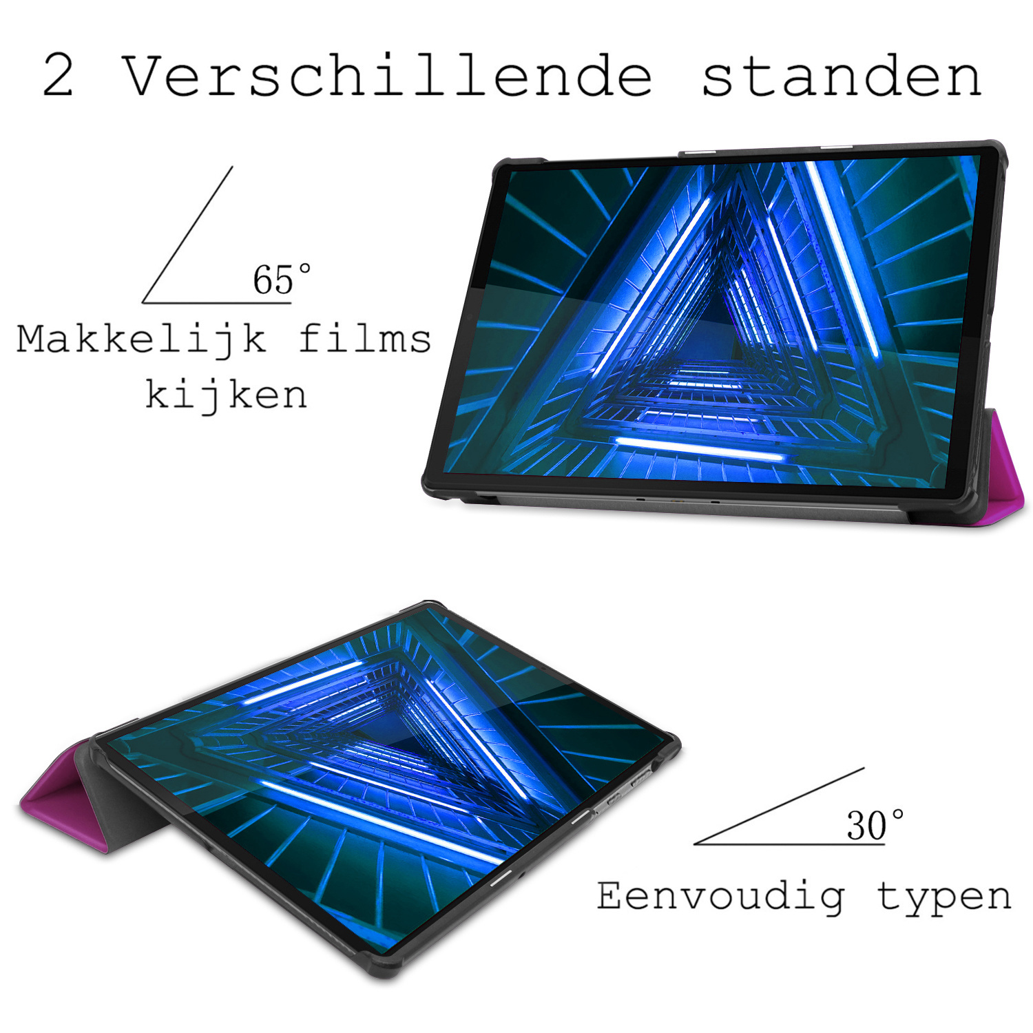 BASEY. Hoesje Geschikt voor Lenovo Tab M10 FHD Plus 2nd Gen Hoes Case Tablet Hoesje Tri-fold Met Screenprotector - Hoes Geschikt voor Lenovo Tab M10 FHD Plus (2e Gen) Hoesje Hard Cover Bookcase Hoes - Paars