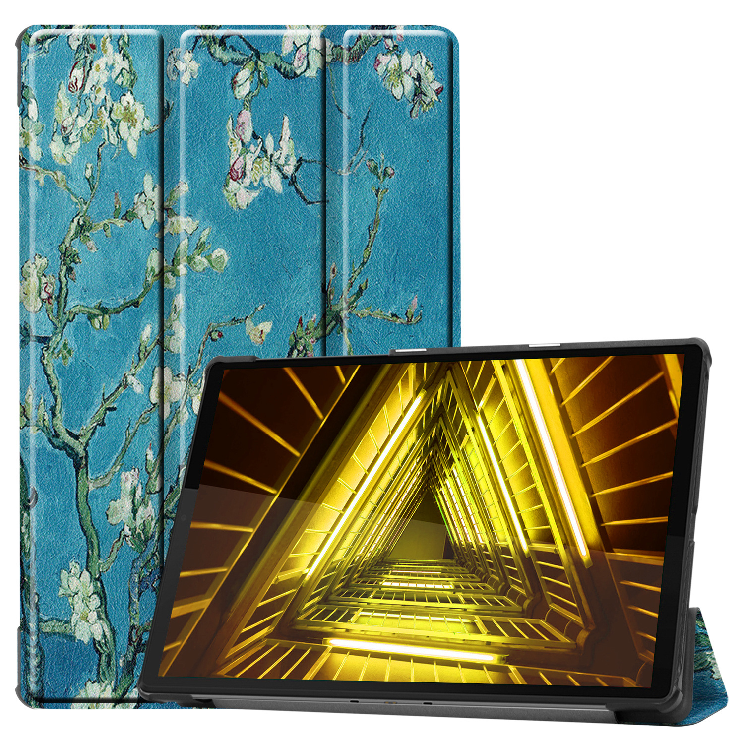 Nomfy Hoes Geschikt voor Lenovo Tab M10 FHD Plus 2nd Gen Hoes Tri-fold Tablet Hoesje Case Met Screenprotector - Hoesje Geschikt voor Lenovo Tab M10 FHD Plus (2e Gen) Hoesje Hardcover Bookcase - Bloesem