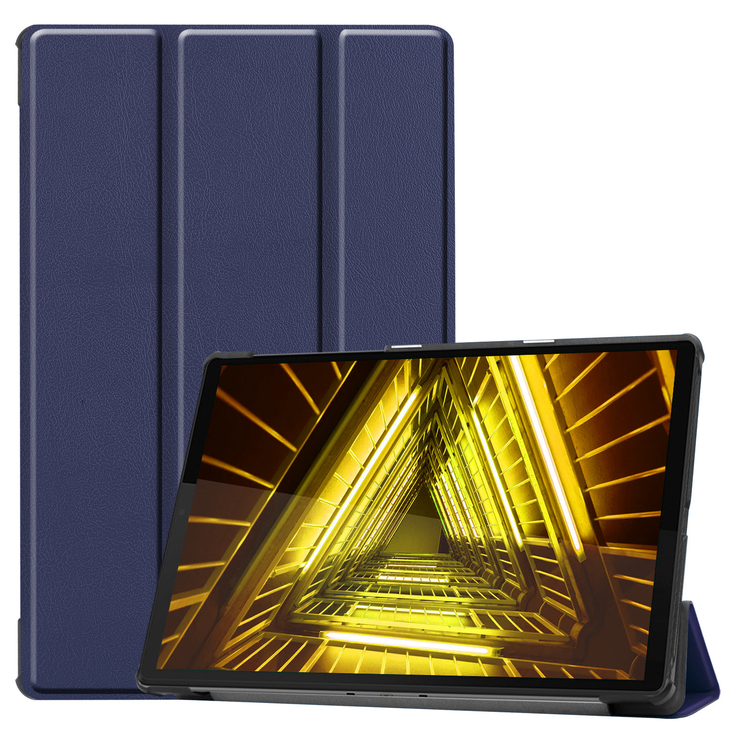 Nomfy Hoes Geschikt voor Lenovo Tab M10 FHD Plus 2nd Gen Hoes Tri-fold Tablet Hoesje Case Met Screenprotector - Hoesje Geschikt voor Lenovo Tab M10 FHD Plus (2e Gen) Hoesje Hardcover Bookcase - Donkerblauw