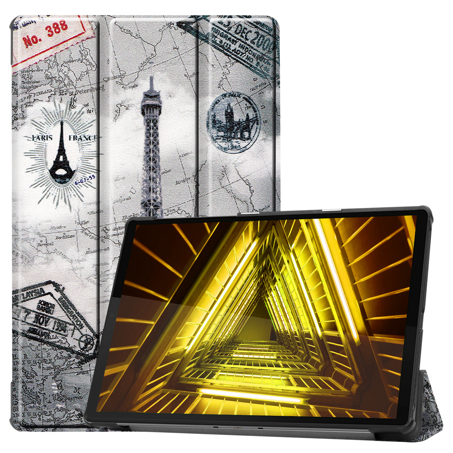 Nomfy Hoes Geschikt voor Lenovo Tab M10 FHD Plus 2nd Gen Hoes Tri-fold Tablet Hoesje Case Met Screenprotector - Hoesje Geschikt voor Lenovo Tab M10 FHD Plus (2e Gen) Hoesje Hardcover Bookcase - Eiffeltoren