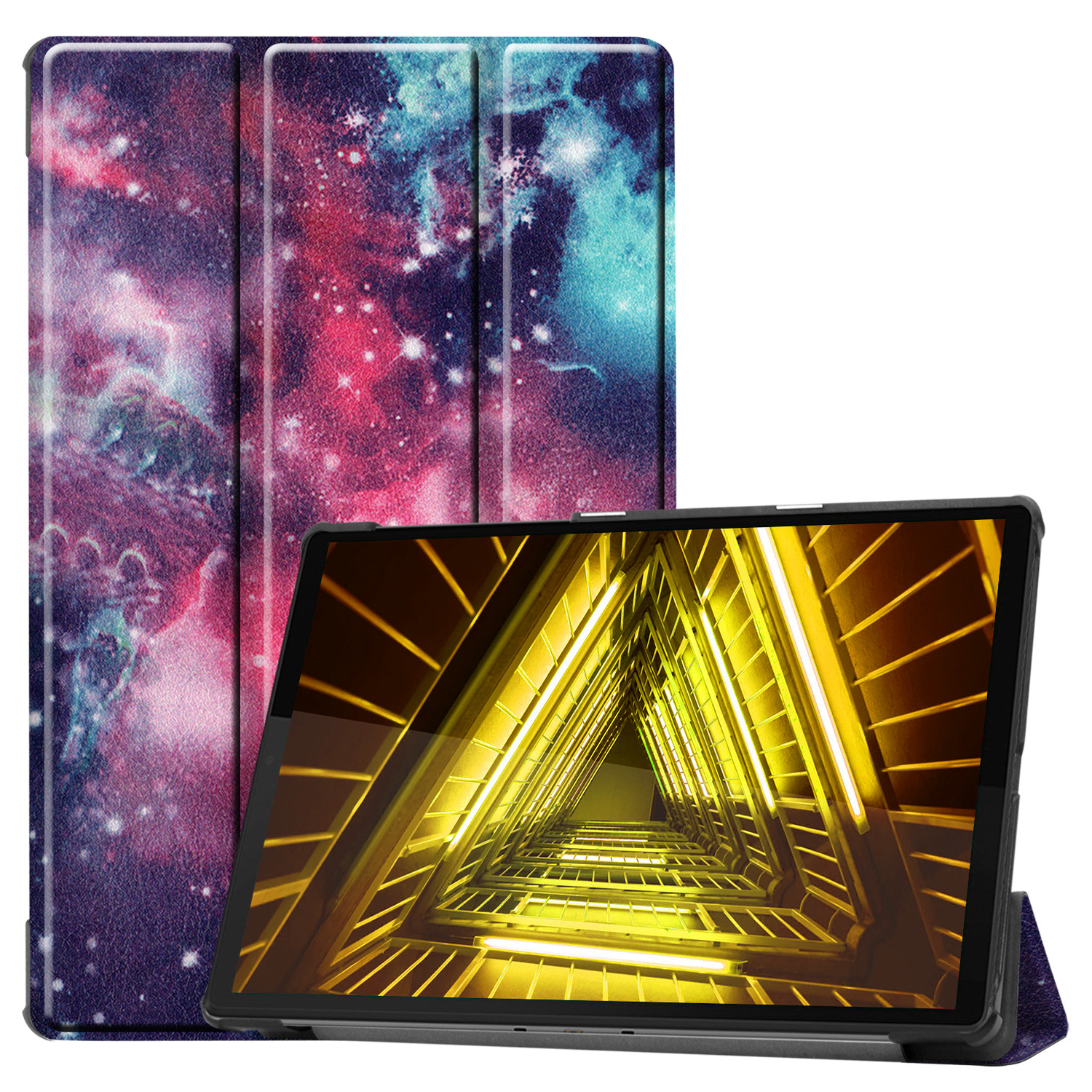 Nomfy Hoes Geschikt voor Lenovo Tab M10 FHD Plus 2nd Gen Hoes Tri-fold Tablet Hoesje Case Met Screenprotector - Hoesje Geschikt voor Lenovo Tab M10 FHD Plus (2e Gen) Hoesje Hardcover Bookcase - Galaxy