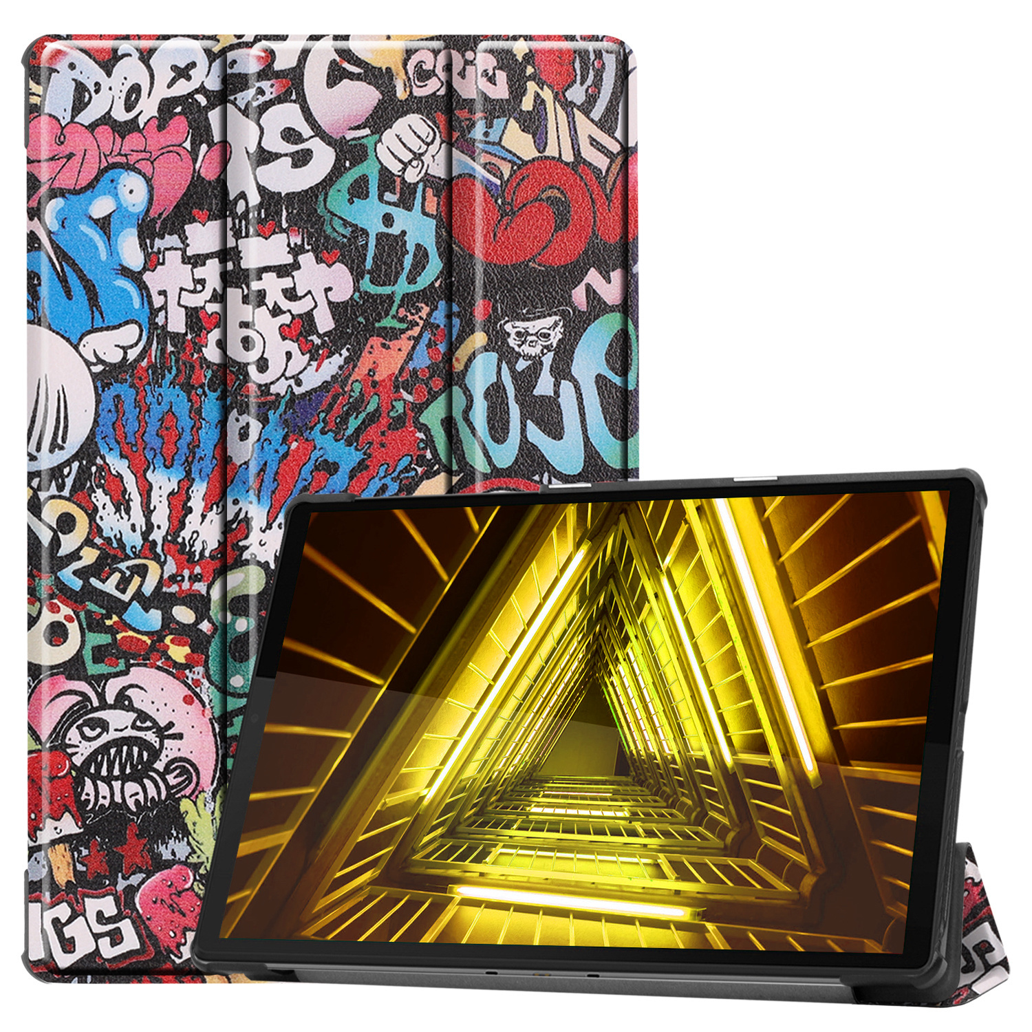 Nomfy Hoes Geschikt voor Lenovo Tab M10 FHD Plus 2nd Gen Hoes Tri-fold Tablet Hoesje Case Met Screenprotector - Hoesje Geschikt voor Lenovo Tab M10 FHD Plus (2e Gen) Hoesje Hardcover Bookcase - Graffity