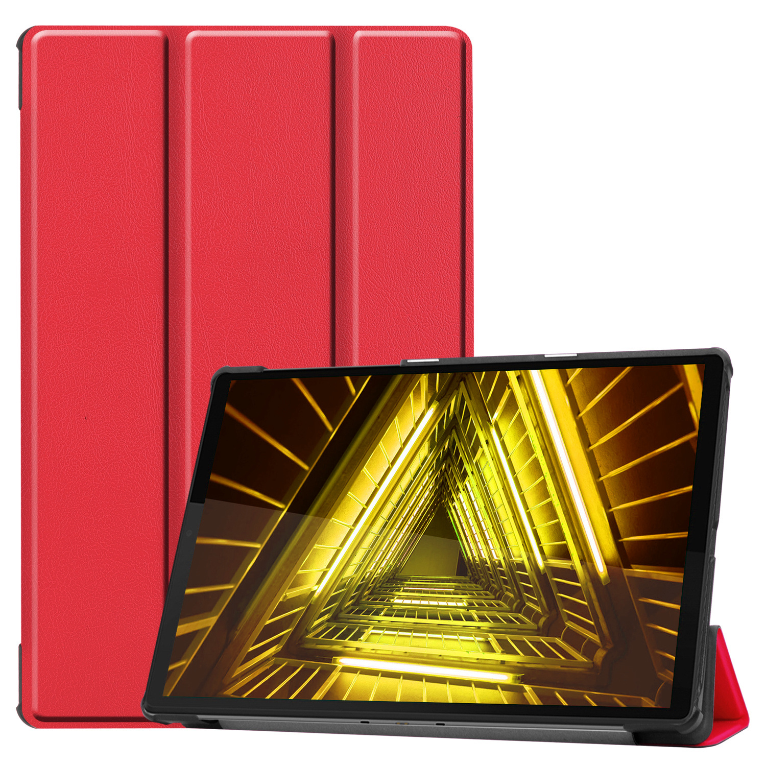 Nomfy Hoes Geschikt voor Lenovo Tab M10 FHD Plus 2nd Gen Hoes Tri-fold Tablet Hoesje Case Met Screenprotector - Hoesje Geschikt voor Lenovo Tab M10 FHD Plus (2e Gen) Hoesje Hardcover Bookcase - Rood