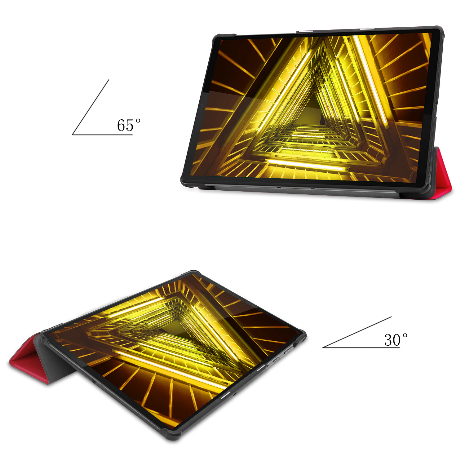 Nomfy Hoes Geschikt voor Lenovo Tab M10 FHD Plus 2nd Gen Hoes Tri-fold Tablet Hoesje Case Met Screenprotector - Hoesje Geschikt voor Lenovo Tab M10 FHD Plus (2e Gen) Hoesje Hardcover Bookcase - Rood