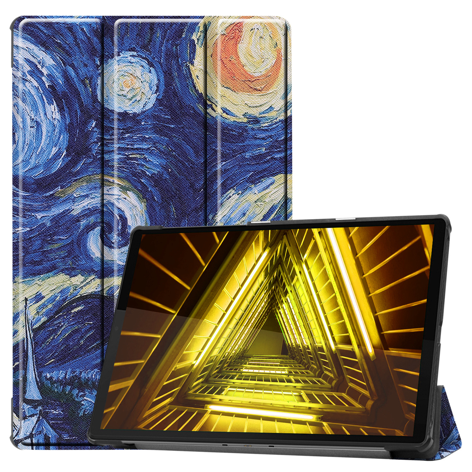 Nomfy Hoes Geschikt voor Lenovo Tab M10 FHD Plus 2nd Gen Hoes Tri-fold Tablet Hoesje Case Met Screenprotector - Hoesje Geschikt voor Lenovo Tab M10 FHD Plus (2e Gen) Hoesje Hardcover Bookcase - Sterrenhemel
