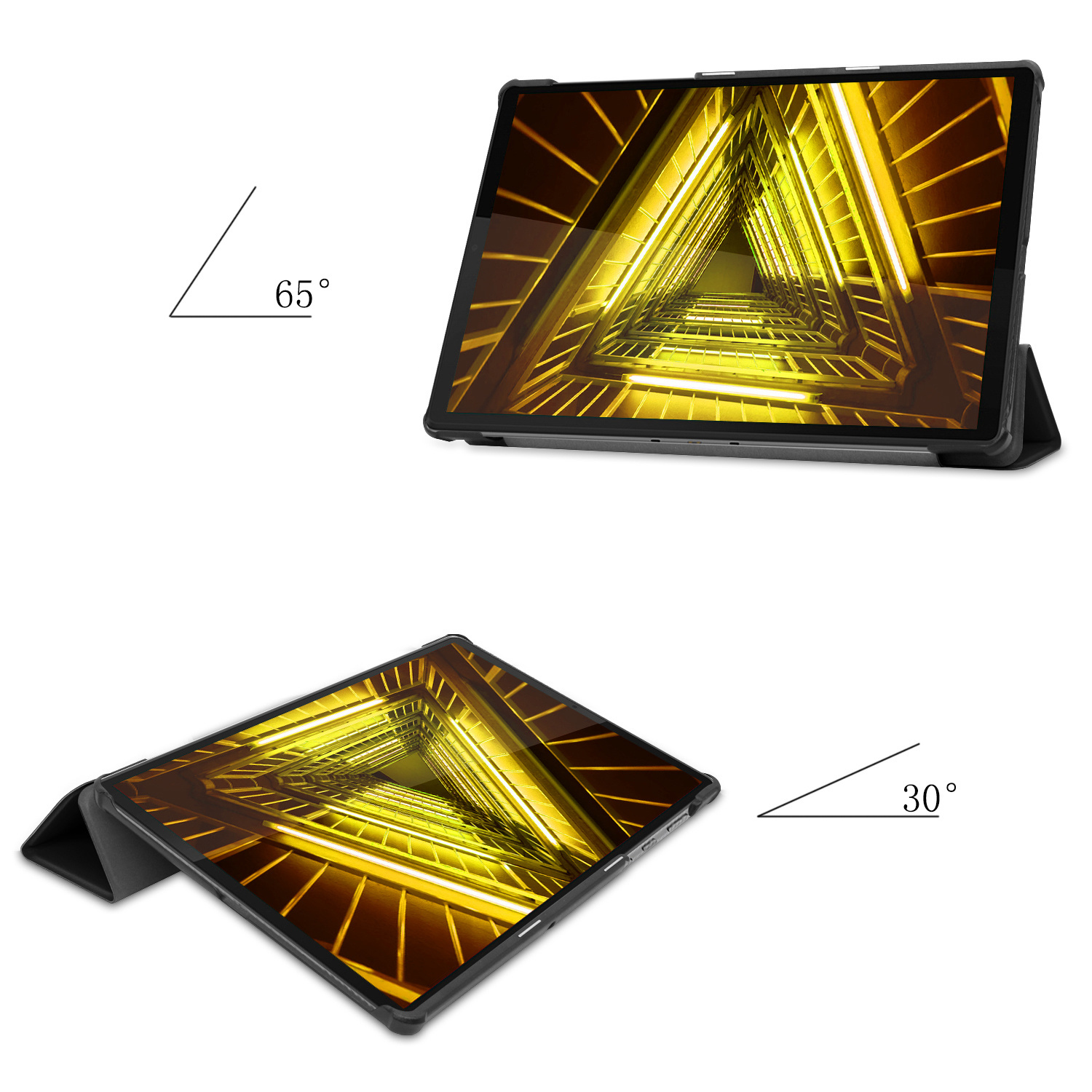 Nomfy Hoes Geschikt voor Lenovo Tab M10 FHD Plus 2nd Gen Hoes Tri-fold Tablet Hoesje Case Met Screenprotector - Hoesje Geschikt voor Lenovo Tab M10 FHD Plus (2e Gen) Hoesje Hardcover Bookcase - Zwart