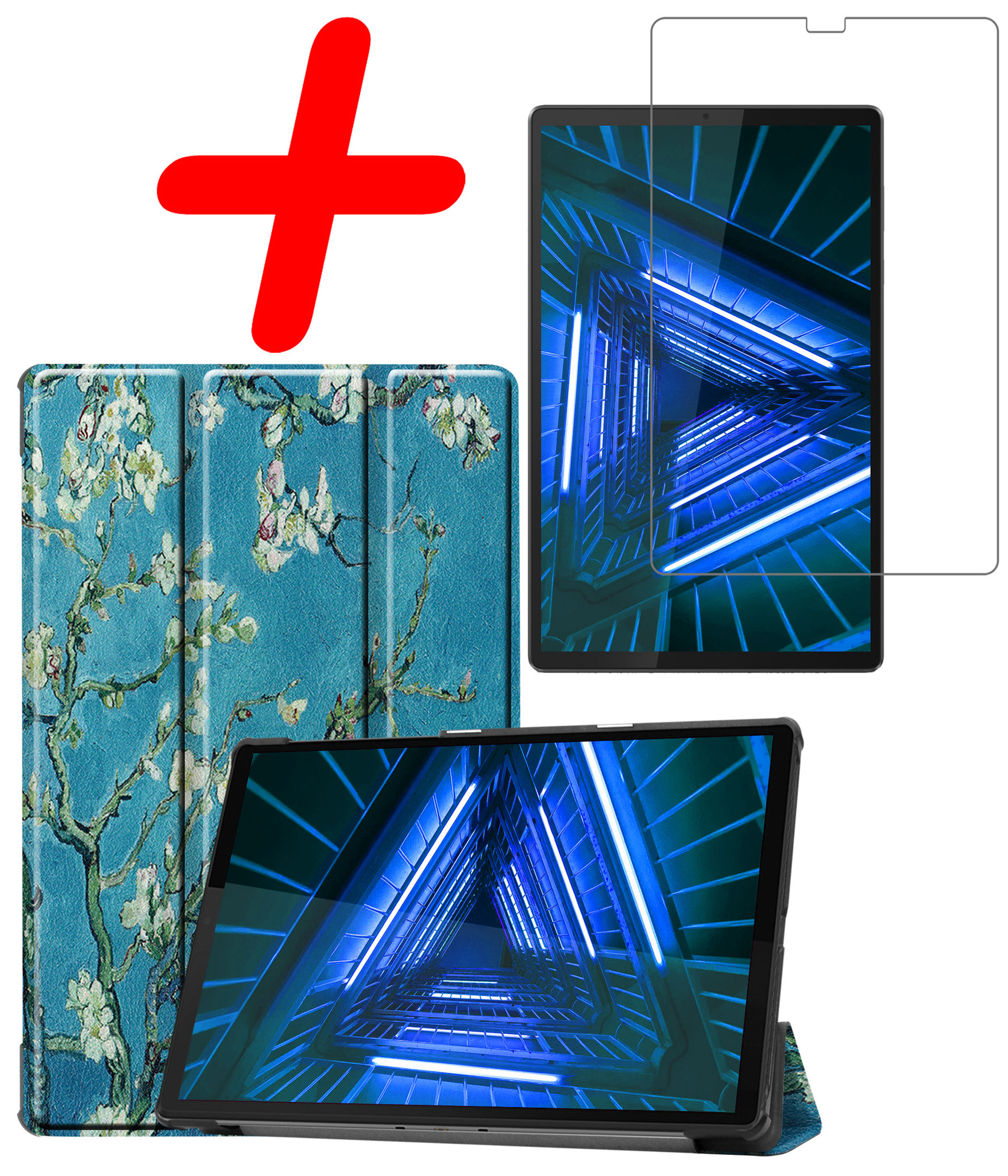 BASEY. Hoesje Geschikt voor Lenovo Tab M10 FHD Plus 2nd Gen Hoes Case Tablet Hoesje Tri-fold Met Screenprotector - Hoes Geschikt voor Lenovo Tab M10 FHD Plus (2e Gen) Hoesje Hard Cover Bookcase Hoes - Bloesem