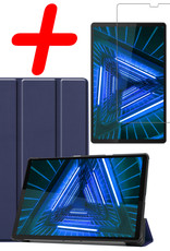 BASEY. Hoesje Geschikt voor Lenovo Tab M10 FHD Plus 2nd Gen Hoes Case Tablet Hoesje Tri-fold Met Screenprotector - Hoes Geschikt voor Lenovo Tab M10 FHD Plus (2e Gen) Hoesje Hard Cover Bookcase Hoes - Donkerblauw