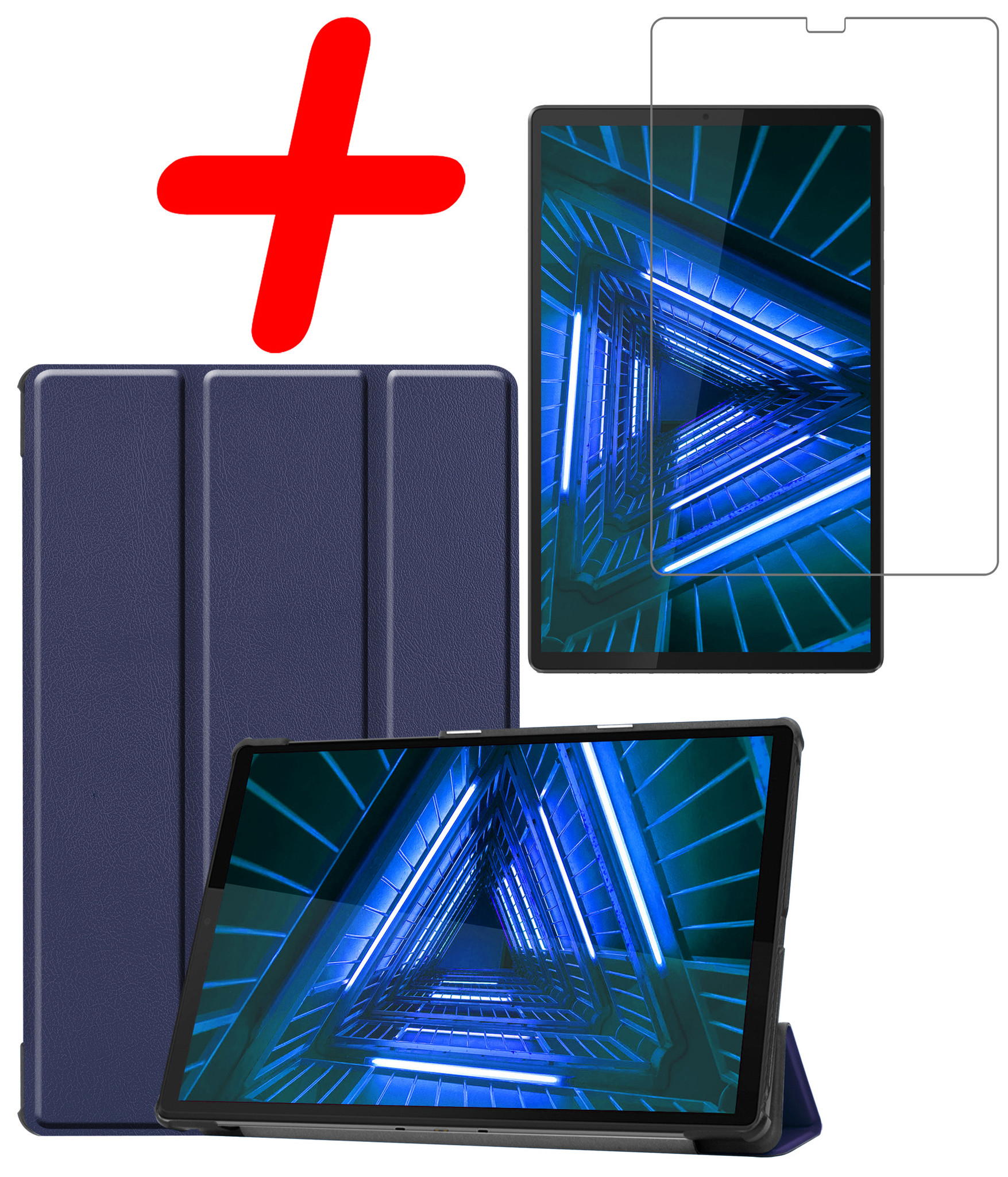 BASEY. Hoesje Geschikt voor Lenovo Tab M10 FHD Plus 2nd Gen Hoes Case Tablet Hoesje Tri-fold Met Screenprotector - Hoes Geschikt voor Lenovo Tab M10 FHD Plus (2e Gen) Hoesje Hard Cover Bookcase Hoes - Donkerblauw
