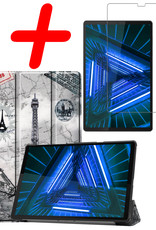 BASEY. Hoesje Geschikt voor Lenovo Tab M10 FHD Plus 2nd Gen Hoes Case Tablet Hoesje Tri-fold Met Screenprotector - Hoes Geschikt voor Lenovo Tab M10 FHD Plus (2e Gen) Hoesje Hard Cover Bookcase Hoes - Eiffeltoren