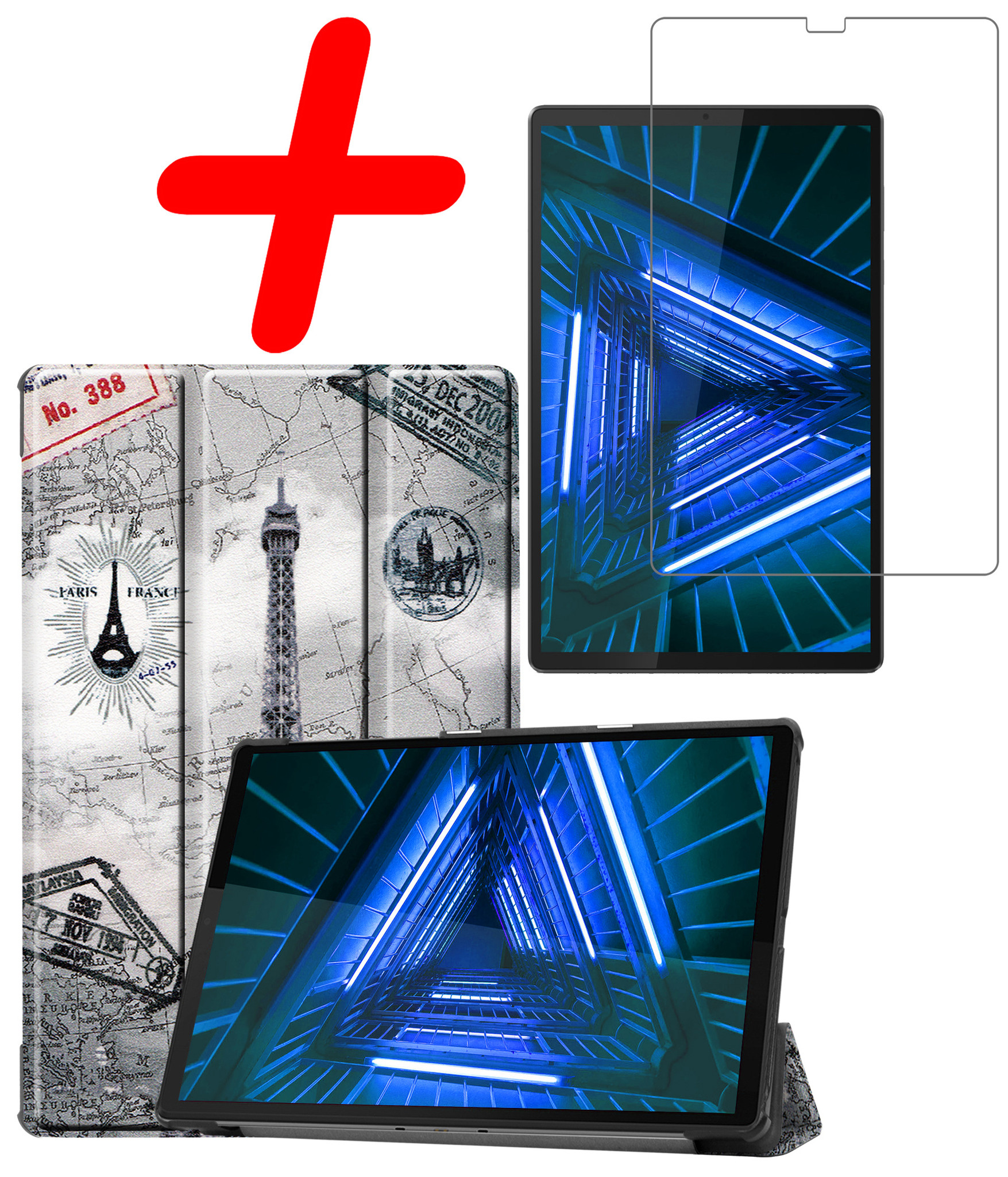 BASEY. Hoesje Geschikt voor Lenovo Tab M10 FHD Plus 2nd Gen Hoes Case Tablet Hoesje Tri-fold Met Screenprotector - Hoes Geschikt voor Lenovo Tab M10 FHD Plus (2e Gen) Hoesje Hard Cover Bookcase Hoes - Eiffeltoren