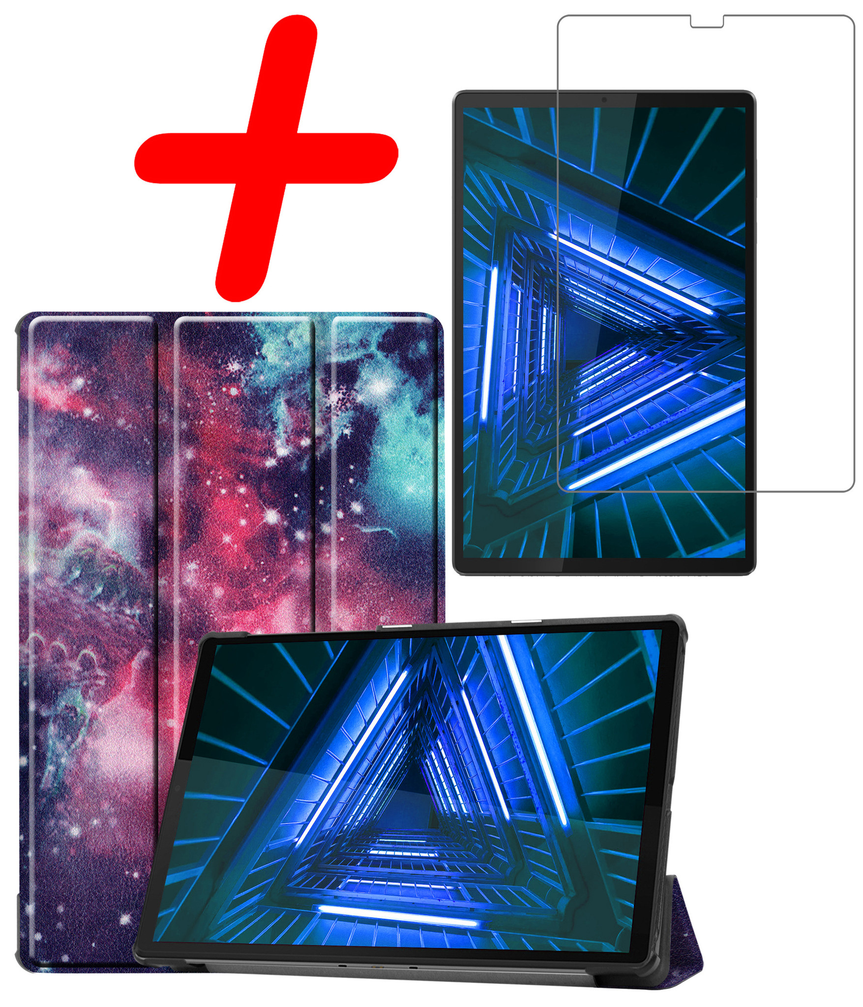 BASEY. Hoesje Geschikt voor Lenovo Tab M10 FHD Plus 2nd Gen Hoes Case Tablet Hoesje Tri-fold Met Screenprotector - Hoes Geschikt voor Lenovo Tab M10 FHD Plus (2e Gen) Hoesje Hard Cover Bookcase Hoes - Galaxy