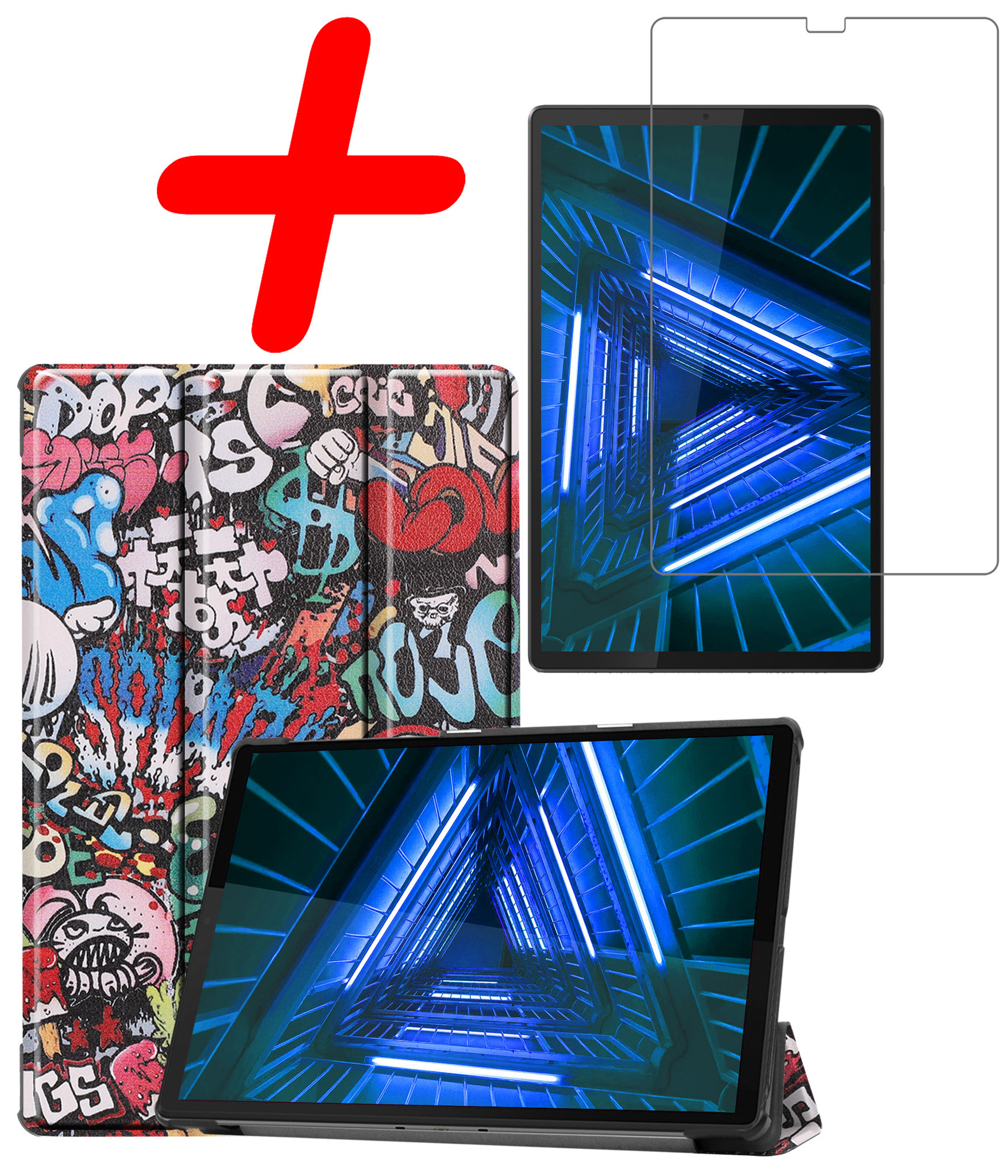 BASEY. Hoesje Geschikt voor Lenovo Tab M10 FHD Plus 2nd Gen Hoes Case Tablet Hoesje Tri-fold Met Screenprotector - Hoes Geschikt voor Lenovo Tab M10 FHD Plus (2e Gen) Hoesje Hard Cover Bookcase Hoes - Graffity
