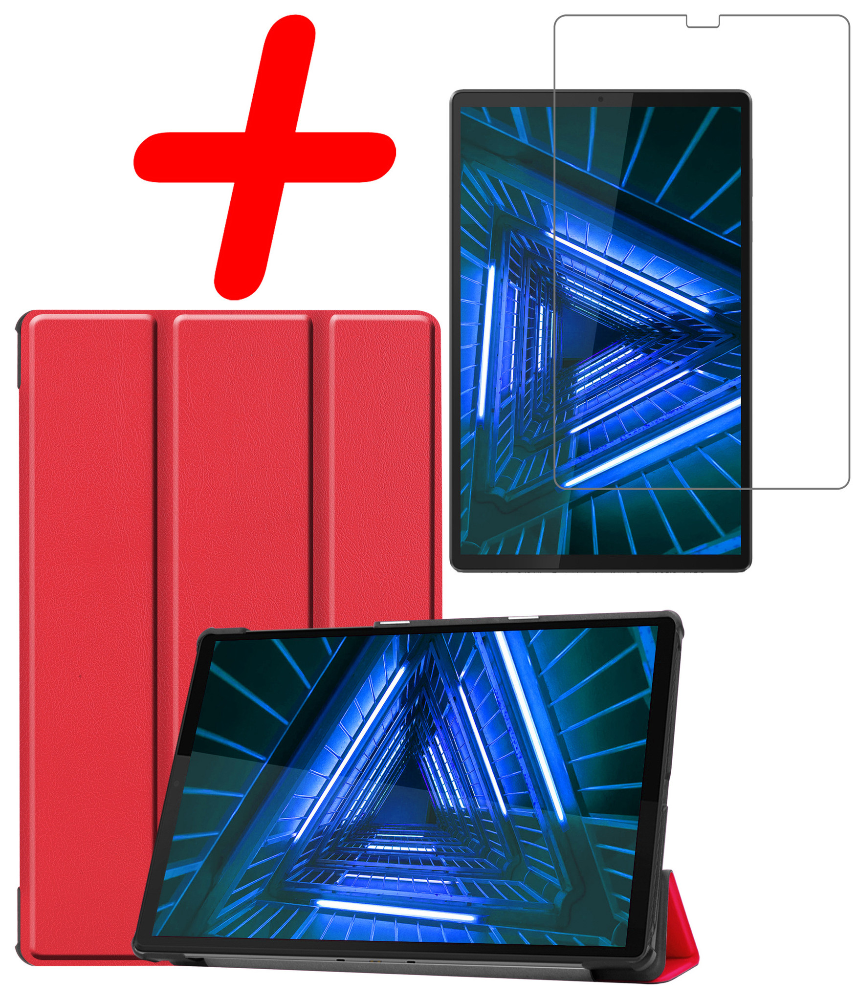BASEY. Hoesje Geschikt voor Lenovo Tab M10 FHD Plus 2nd Gen Hoes Case Tablet Hoesje Tri-fold Met Screenprotector - Hoes Geschikt voor Lenovo Tab M10 FHD Plus (2e Gen) Hoesje Hard Cover Bookcase Hoes - Rood