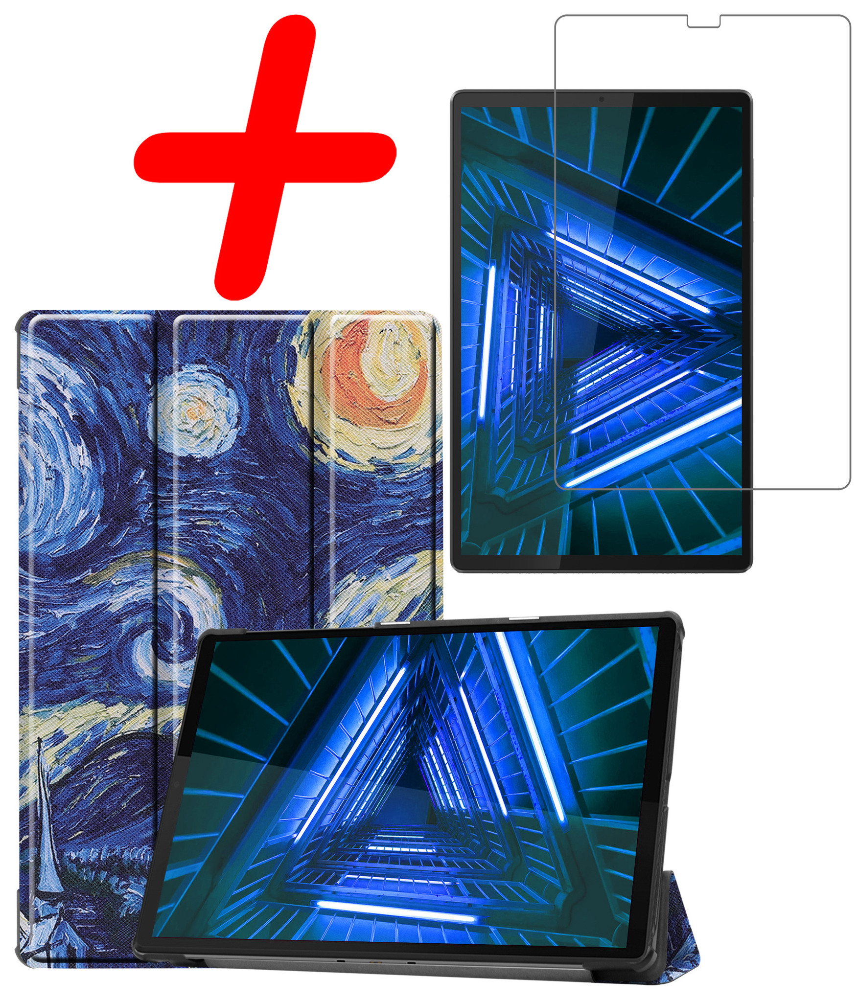 BASEY. Hoesje Geschikt voor Lenovo Tab M10 FHD Plus 2nd Gen Hoes Case Tablet Hoesje Tri-fold Met Screenprotector - Hoes Geschikt voor Lenovo Tab M10 FHD Plus (2e Gen) Hoesje Hard Cover Bookcase Hoes - Sterrenhemel