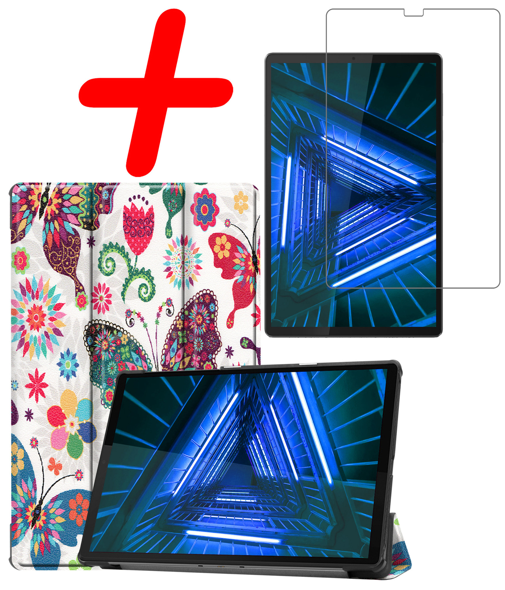 BASEY. Hoesje Geschikt voor Lenovo Tab M10 FHD Plus 2nd Gen Hoes Case Tablet Hoesje Tri-fold Met Screenprotector - Hoes Geschikt voor Lenovo Tab M10 FHD Plus (2e Gen) Hoesje Hard Cover Bookcase Hoes - Vlinders