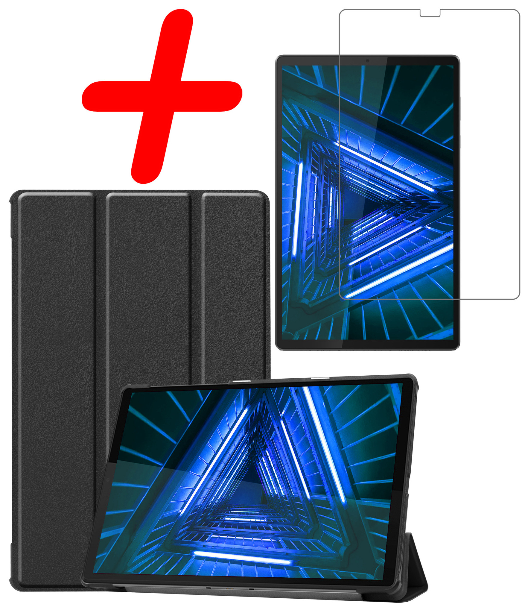 BASEY. Hoesje Geschikt voor Lenovo Tab M10 FHD Plus 2nd Gen Hoes Case Tablet Hoesje Tri-fold Met Screenprotector - Hoes Geschikt voor Lenovo Tab M10 FHD Plus (2e Gen) Hoesje Hard Cover Bookcase Hoes - Zwart