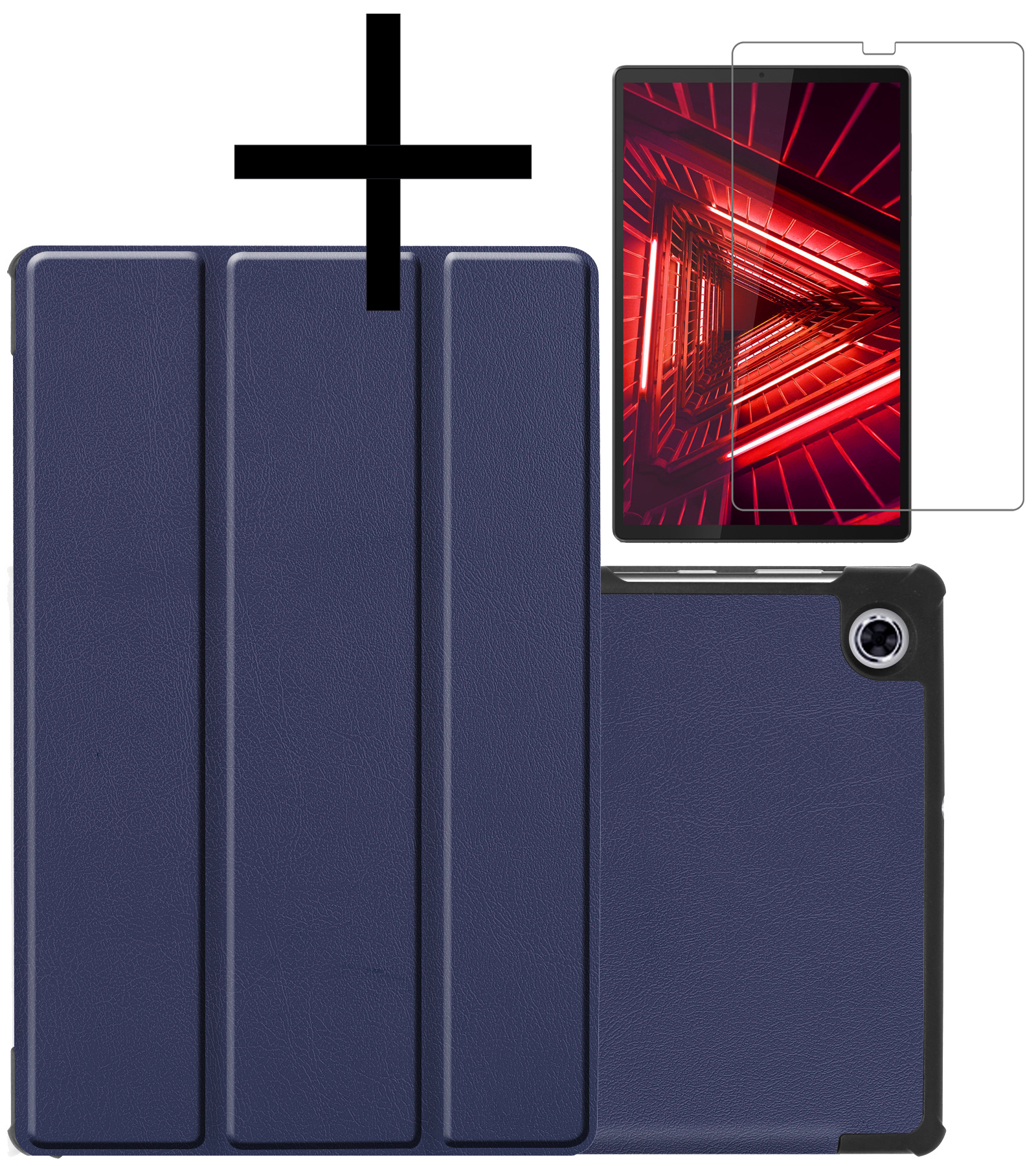NoXx Lenovo Tab M10 FHD Plus Hoesje Case Hard Cover Hoes Book Case + Screenprotector - Donker Blauw