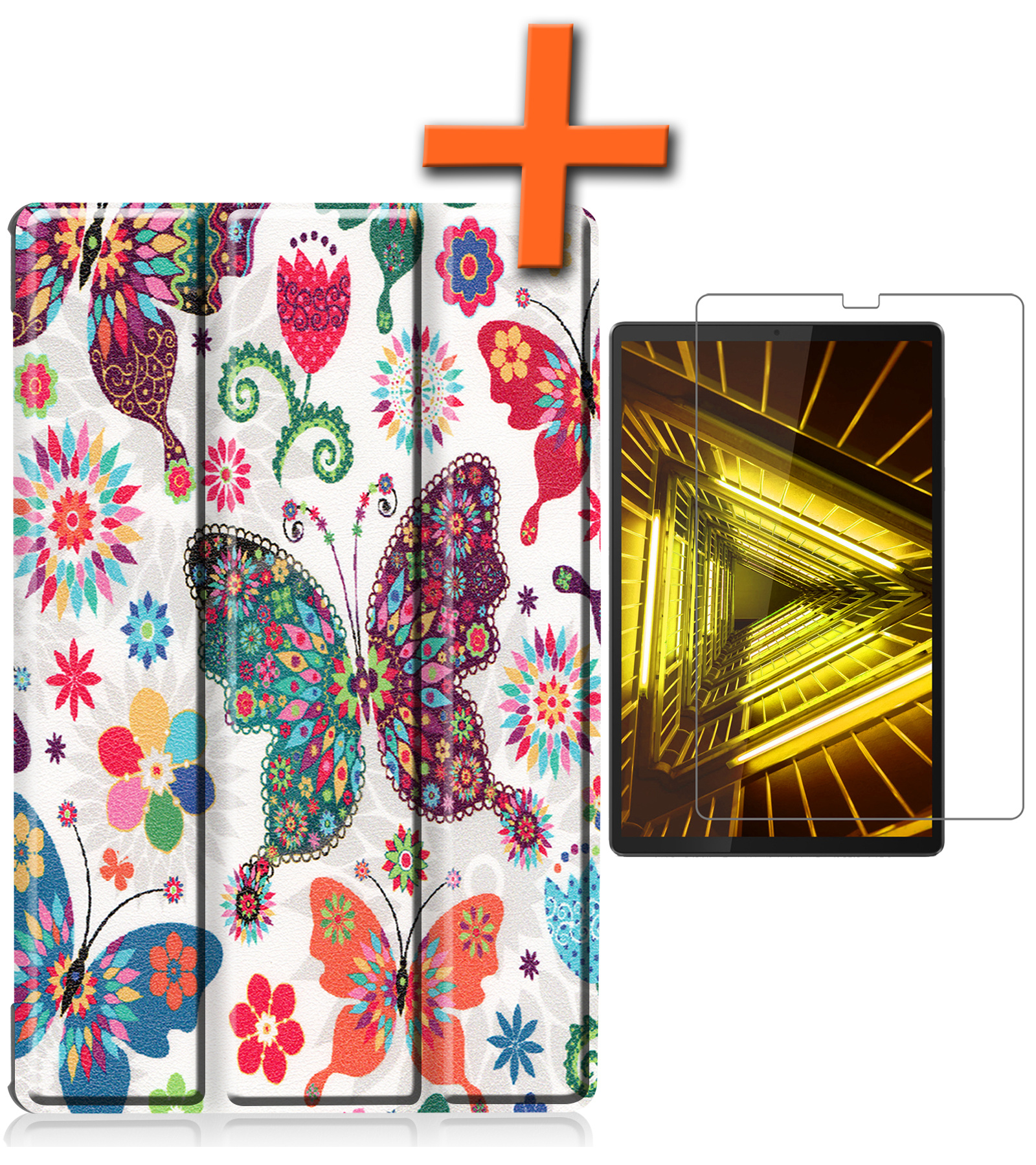 Nomfy Hoes Geschikt voor Lenovo Tab M10 FHD Plus 2nd Gen Hoes Tri-fold Tablet Hoesje Case Met Screenprotector - Hoesje Geschikt voor Lenovo Tab M10 FHD Plus (2e Gen) Hoesje Hardcover Bookcase - Vlinders