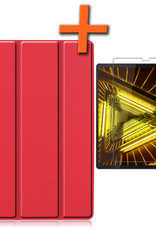 Nomfy Hoes Geschikt voor Lenovo Tab M10 FHD Plus 2nd Gen Hoes Tri-fold Tablet Hoesje Case Met Screenprotector - Hoesje Geschikt voor Lenovo Tab M10 FHD Plus (2e Gen) Hoesje Hardcover Bookcase - Rood