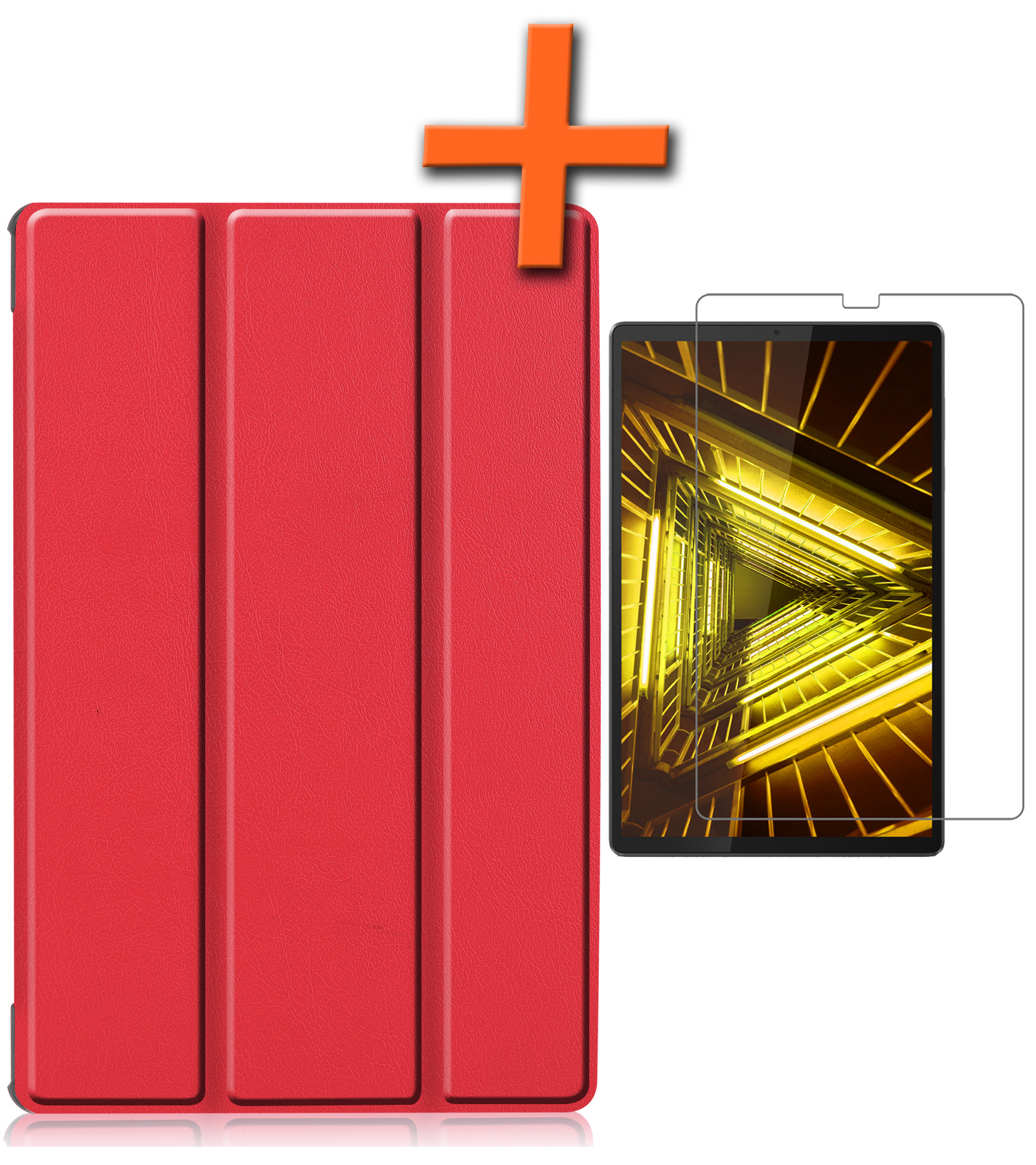 Nomfy Hoes Geschikt voor Lenovo Tab M10 FHD Plus 2nd Gen Hoes Tri-fold Tablet Hoesje Case Met Screenprotector - Hoesje Geschikt voor Lenovo Tab M10 FHD Plus (2e Gen) Hoesje Hardcover Bookcase - Rood