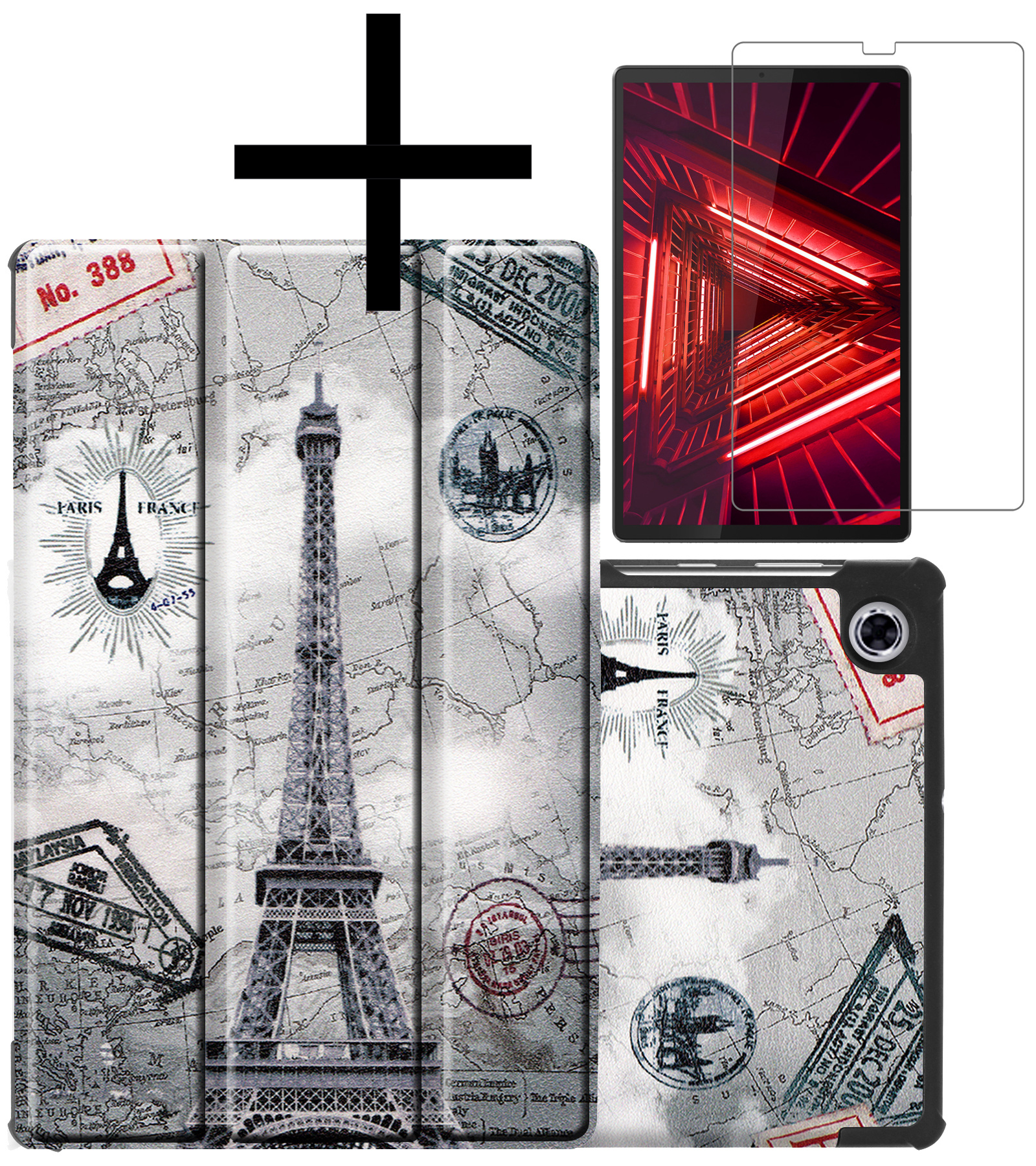 NoXx Hoesje Geschikt voor Lenovo Tab M10 FHD Plus 2nd Gen Hoesje Case Hard Cover Hoes Book Case Met Screenprotector - Eiffeltoren